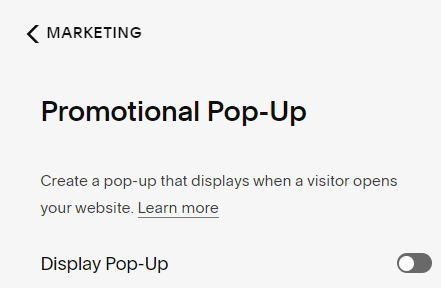 promotional pop-up menu