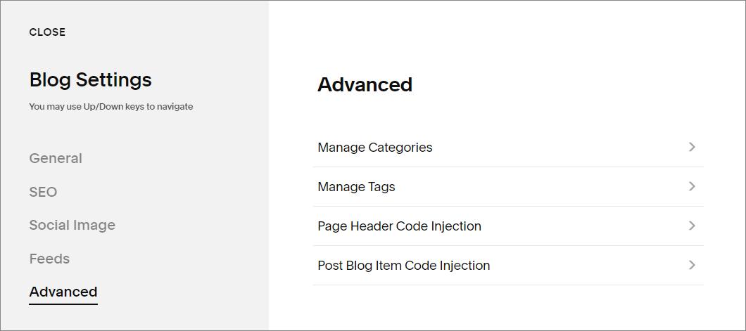 Squarespace blog settings - advanced