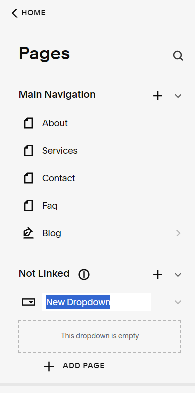 add Squarespace drop-down folder