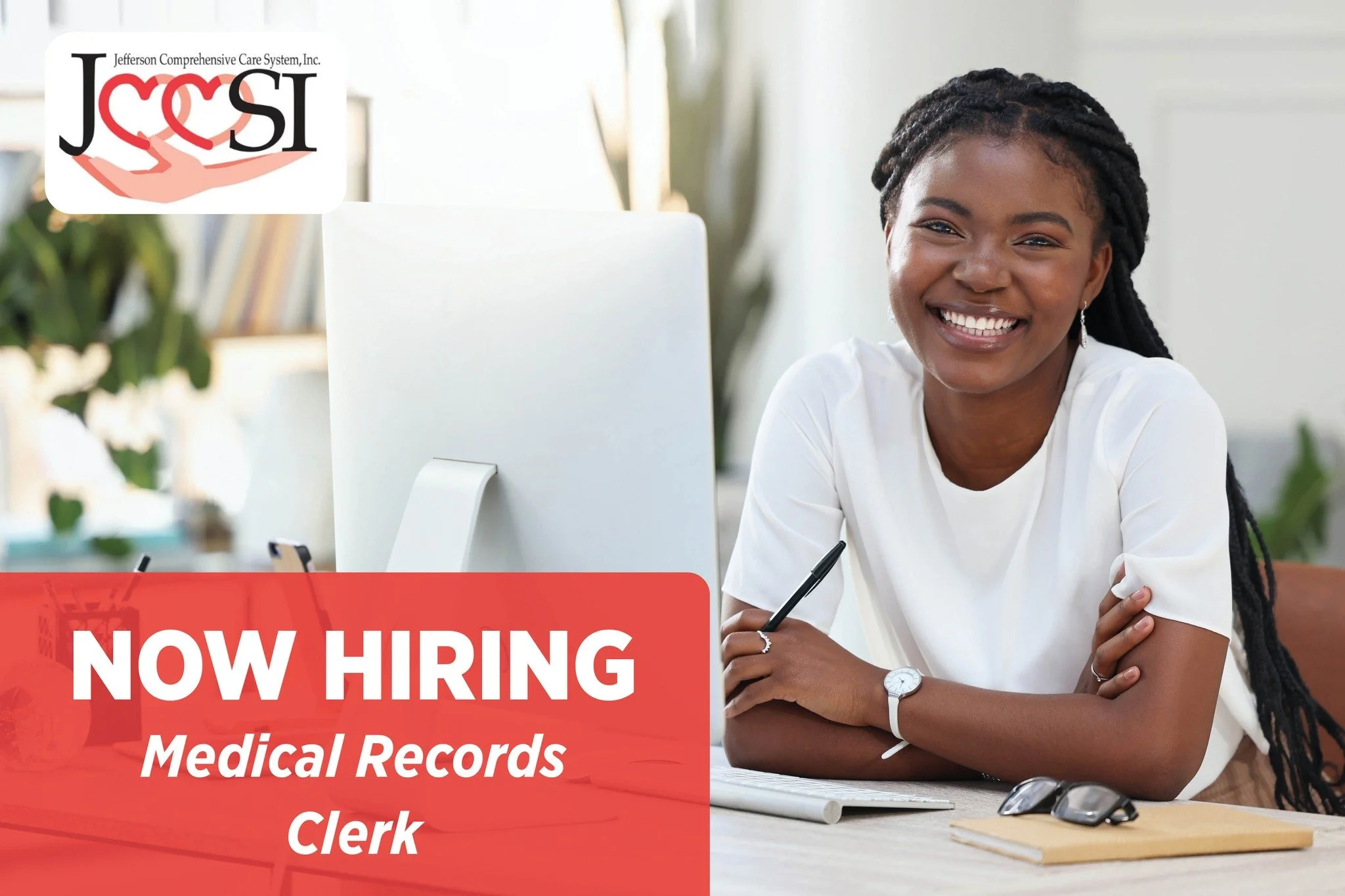 Jefferson Comprehensive Care System has an immediate opening for a Medical Records Clerk at our Pine Bluff Health Center.

We're looking for a detail-oriented individual with medical records experience, strong computer skills, and knowledge of Electr