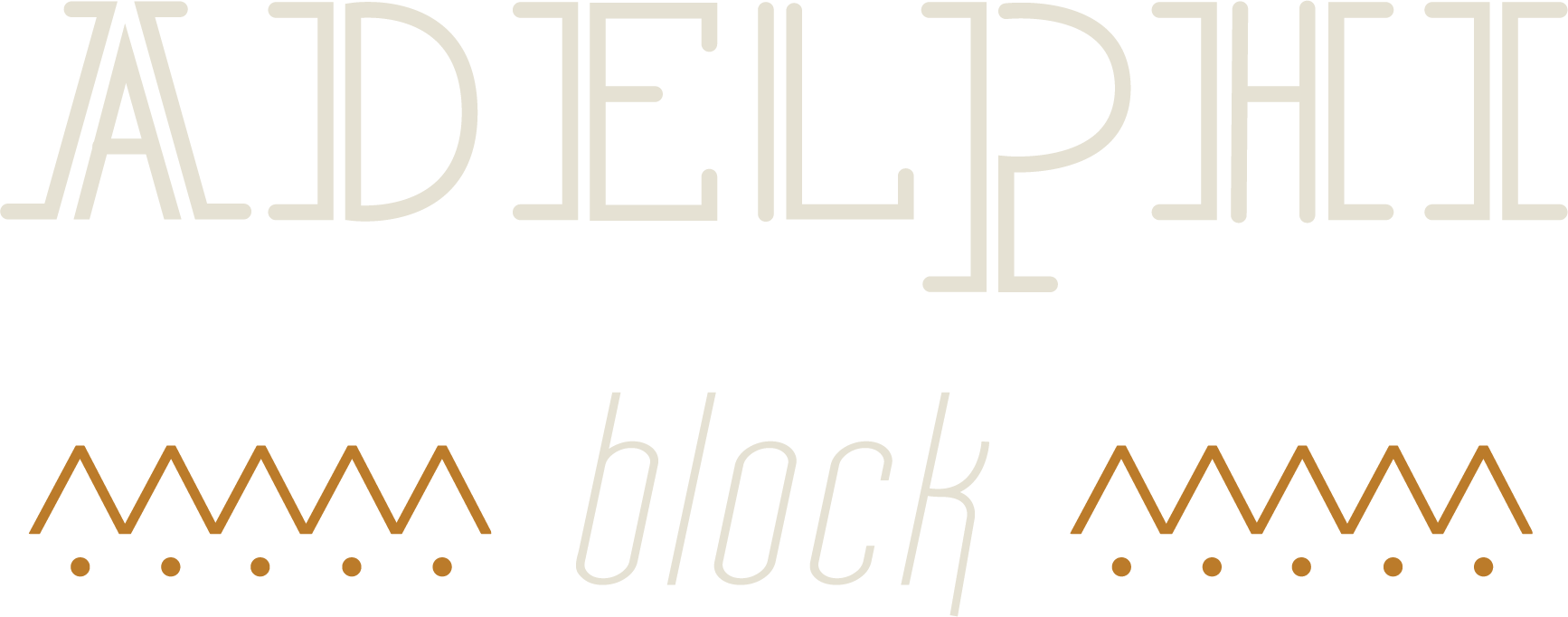 Decorative text reading "Adelephiock" with zigzag and dotted line design elements.