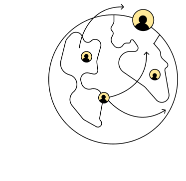 Illustration of the Earth showing concepts of connectivity and global collaboration through interconnected nodes and arrows.