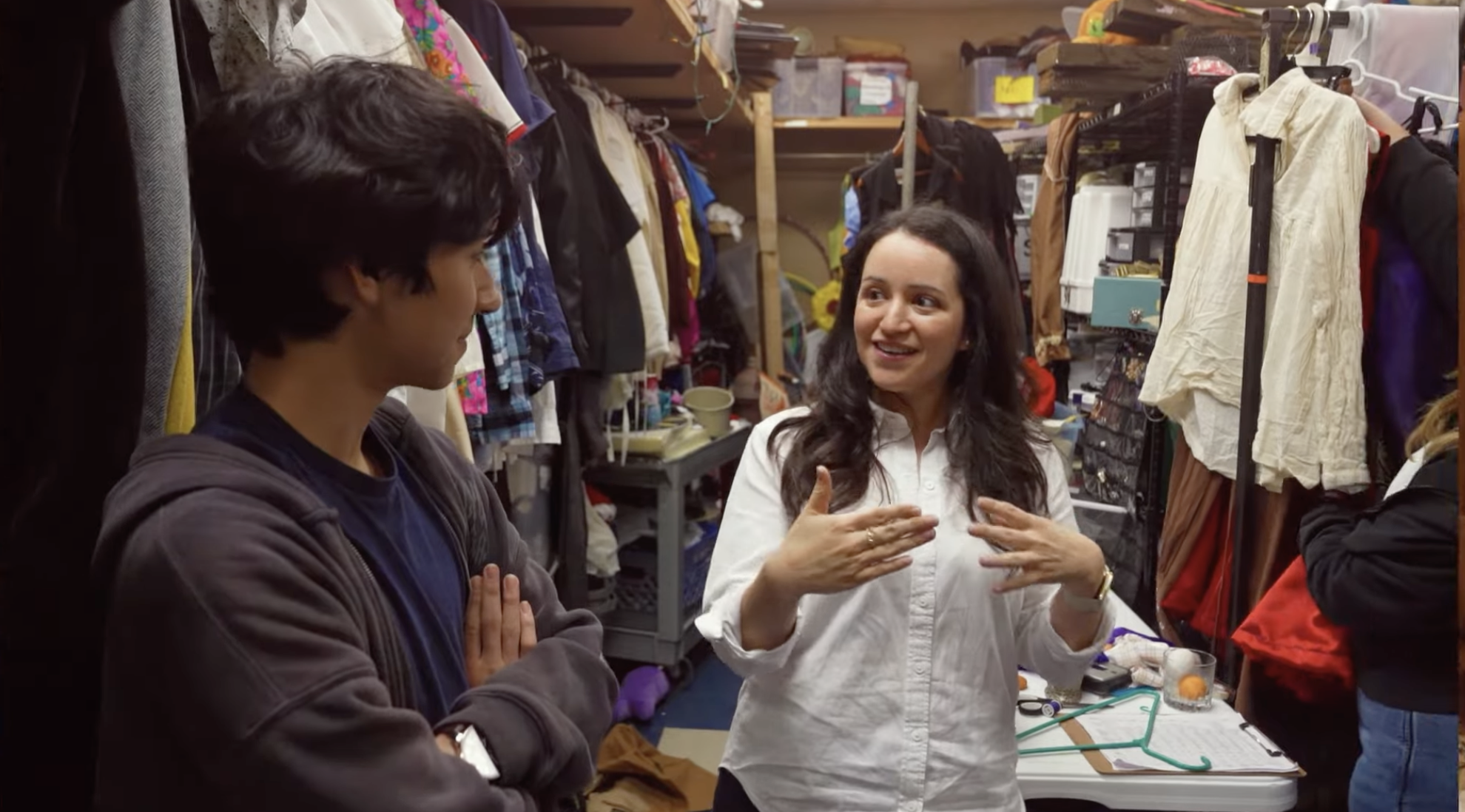 Kat Lozano speaking to ENHS theatre student