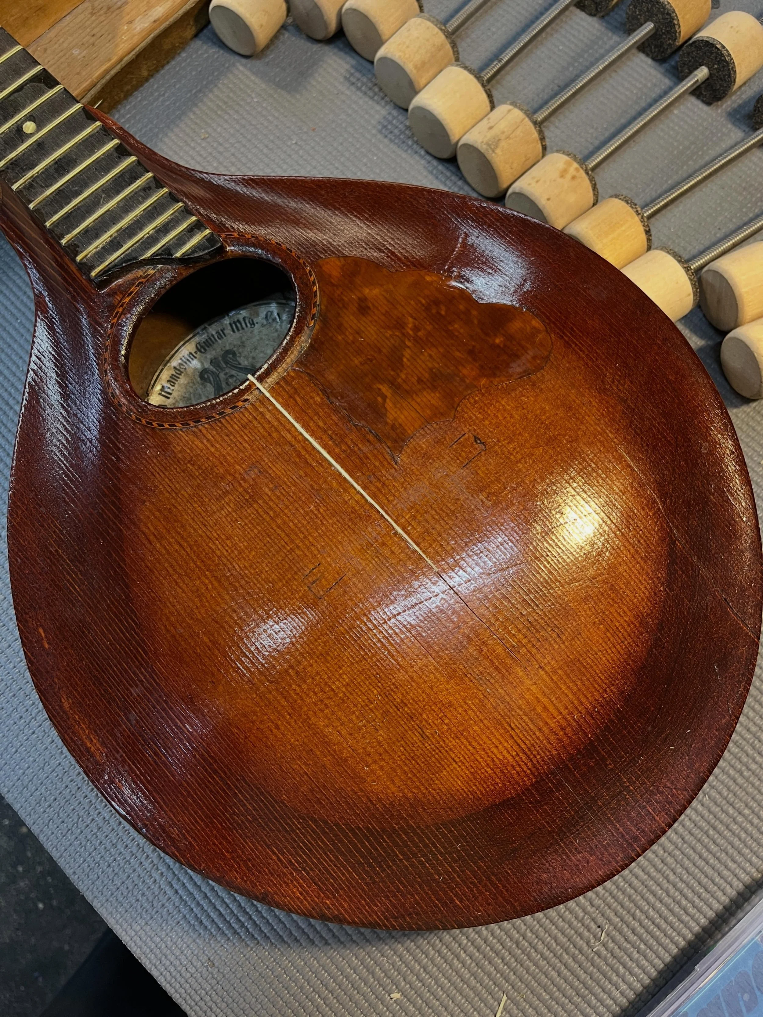 Crack splinted. Next up rosette repair, and the finish touch up.