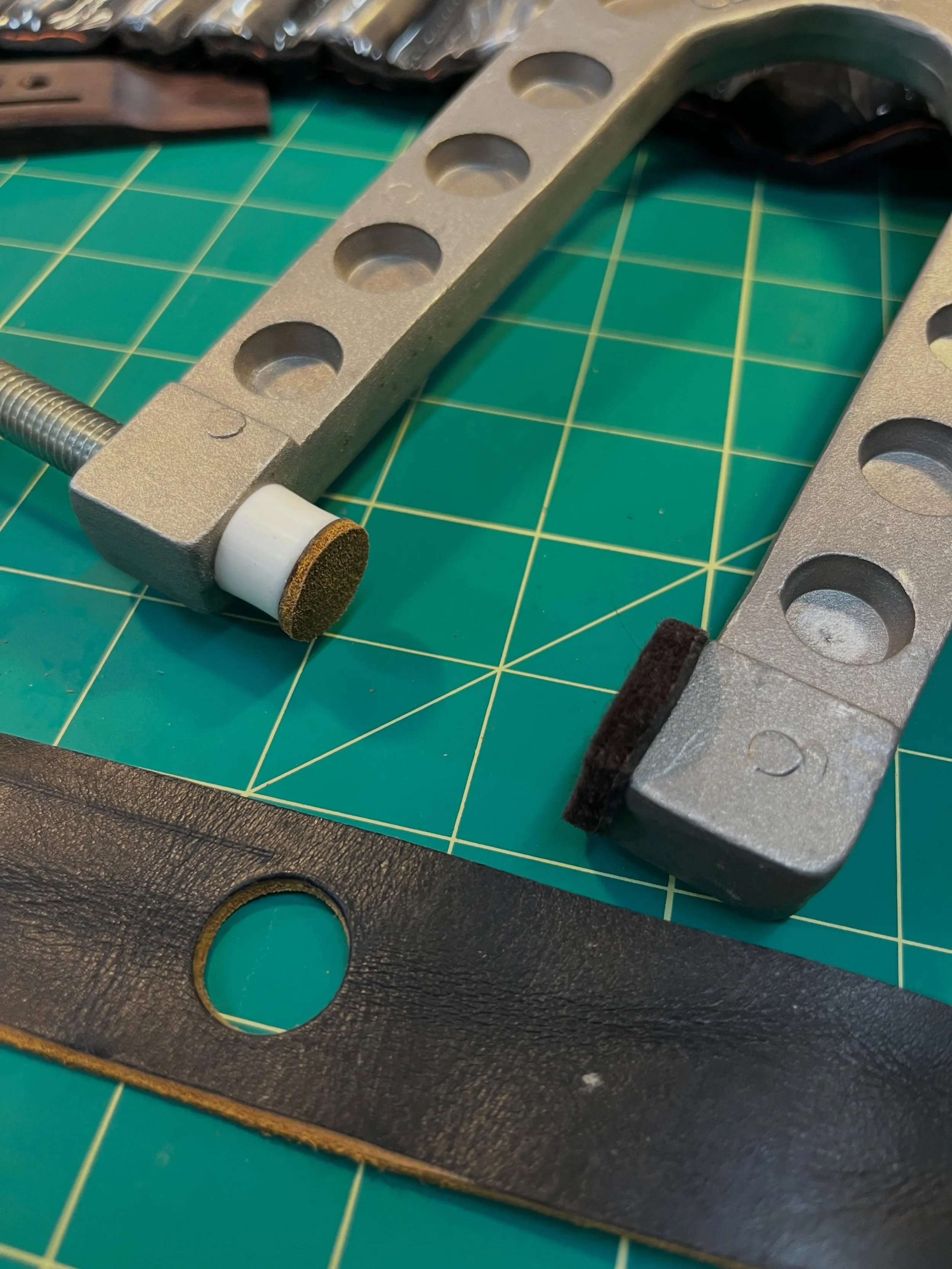 Making my clamps non-marring with leather off cuts.