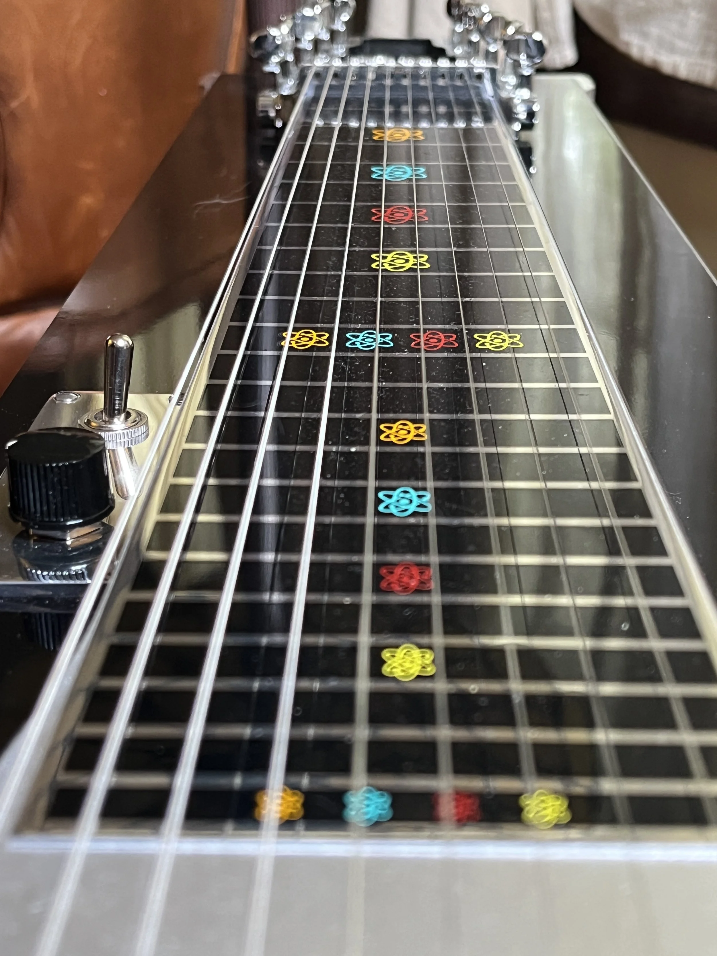 Emmons Resound'65 S10 Pedal Steel looking down the atomic design on the neck.