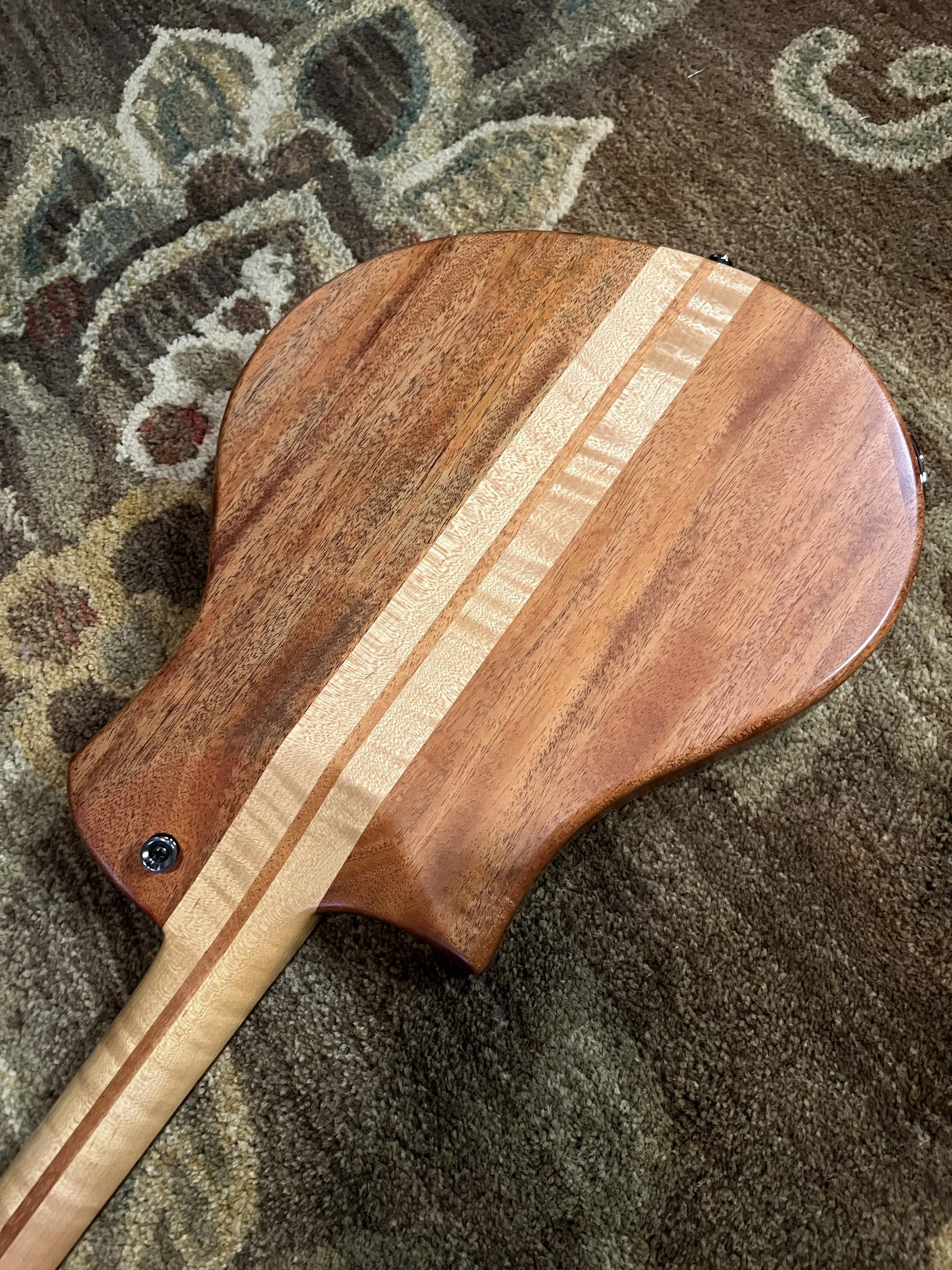 Mann Raven-Mandolin/Mandola closeup of body, rear, with maple and mahogany.
