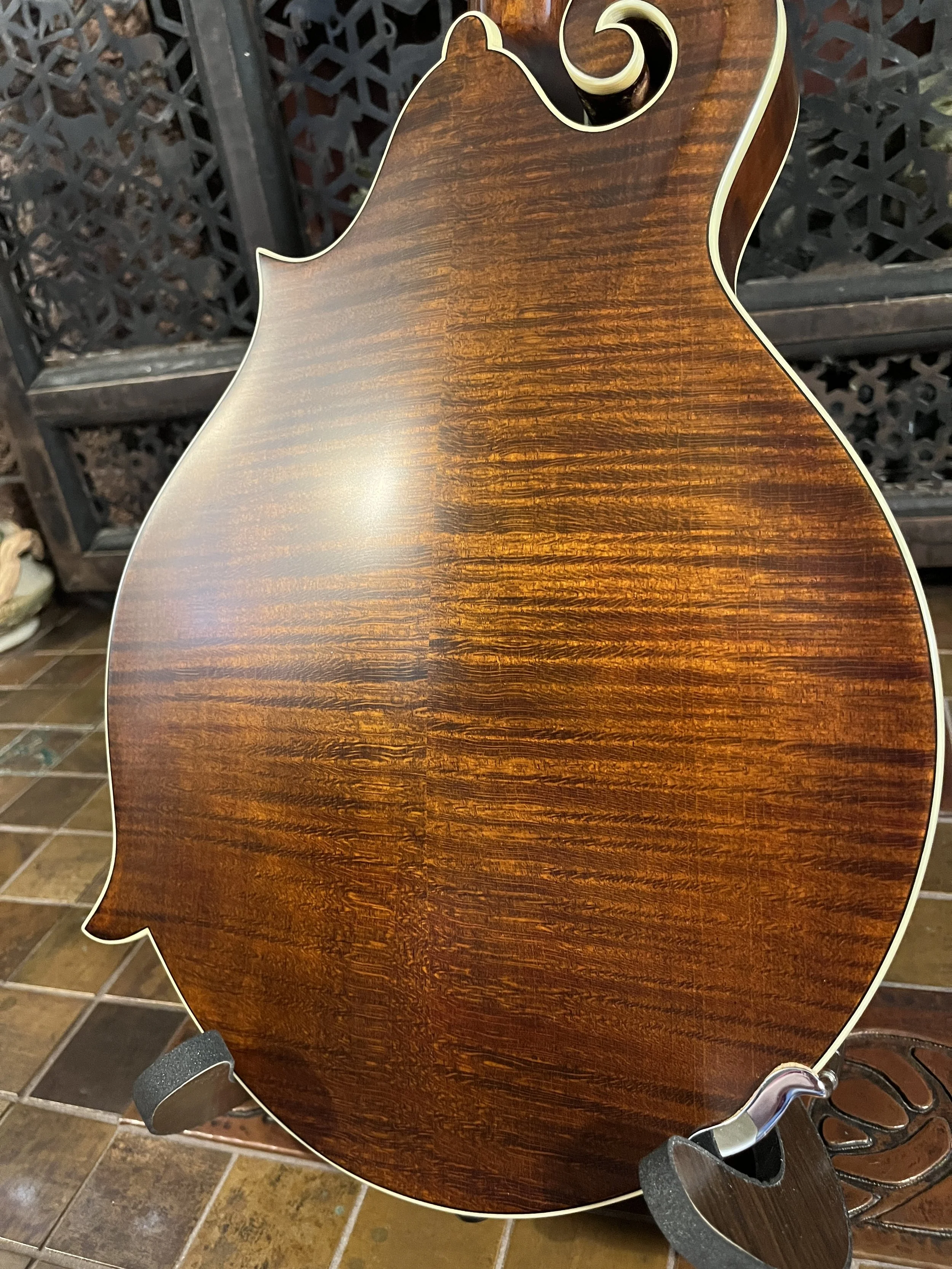 Eastman 715 Mandolin detail view of maple back. (2024, #6 of 15, original run)