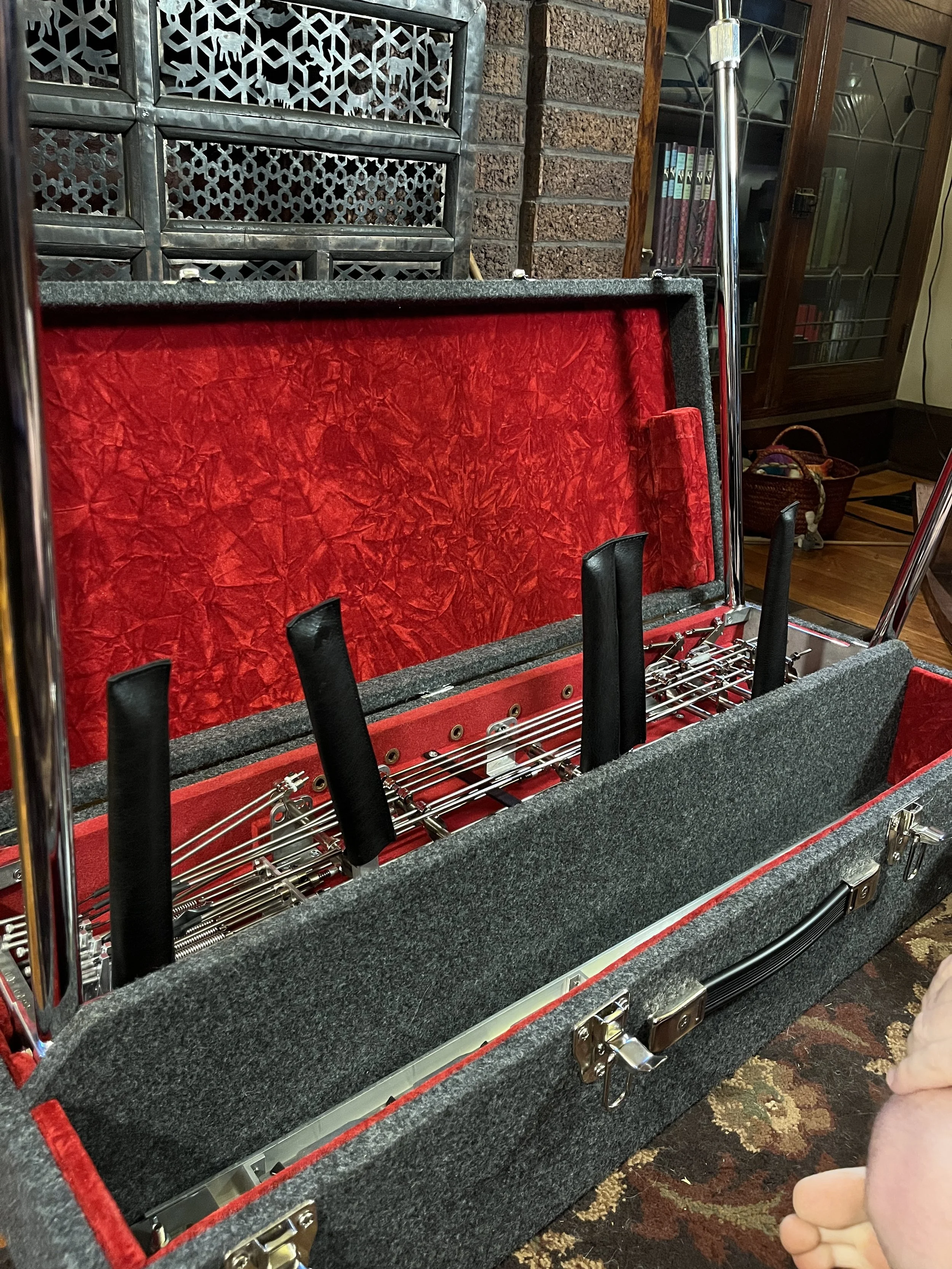 Emmons Resound'65 S10 Pedal Steel in hard shell storage case with lever covers.