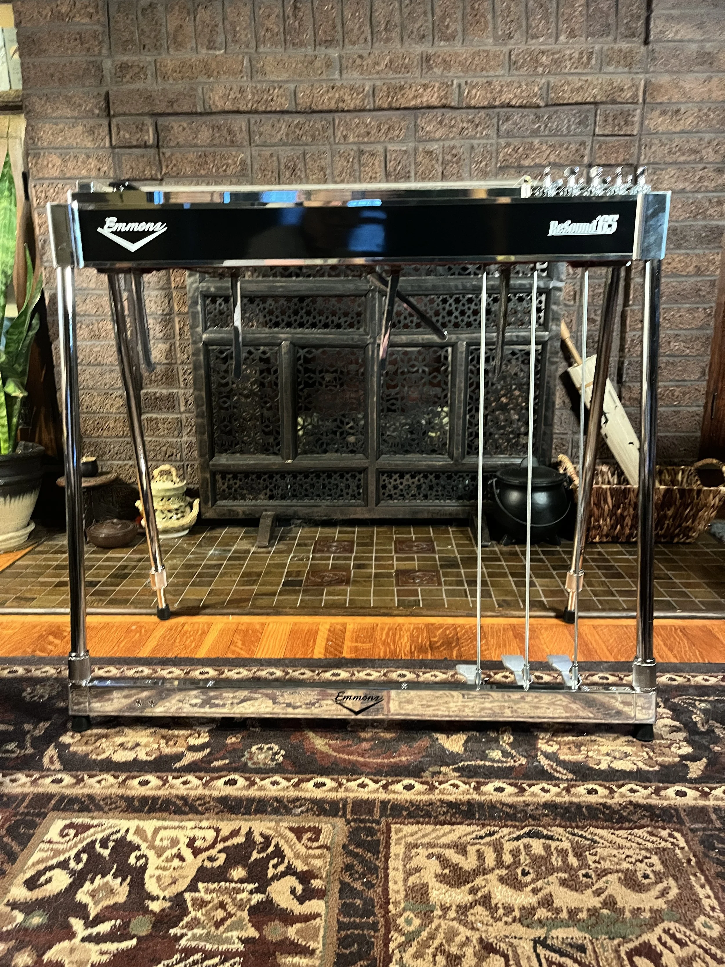 Emmons Resound'65 S10 Pedal Steel front view, fully set up with levers and pedals ready to play.