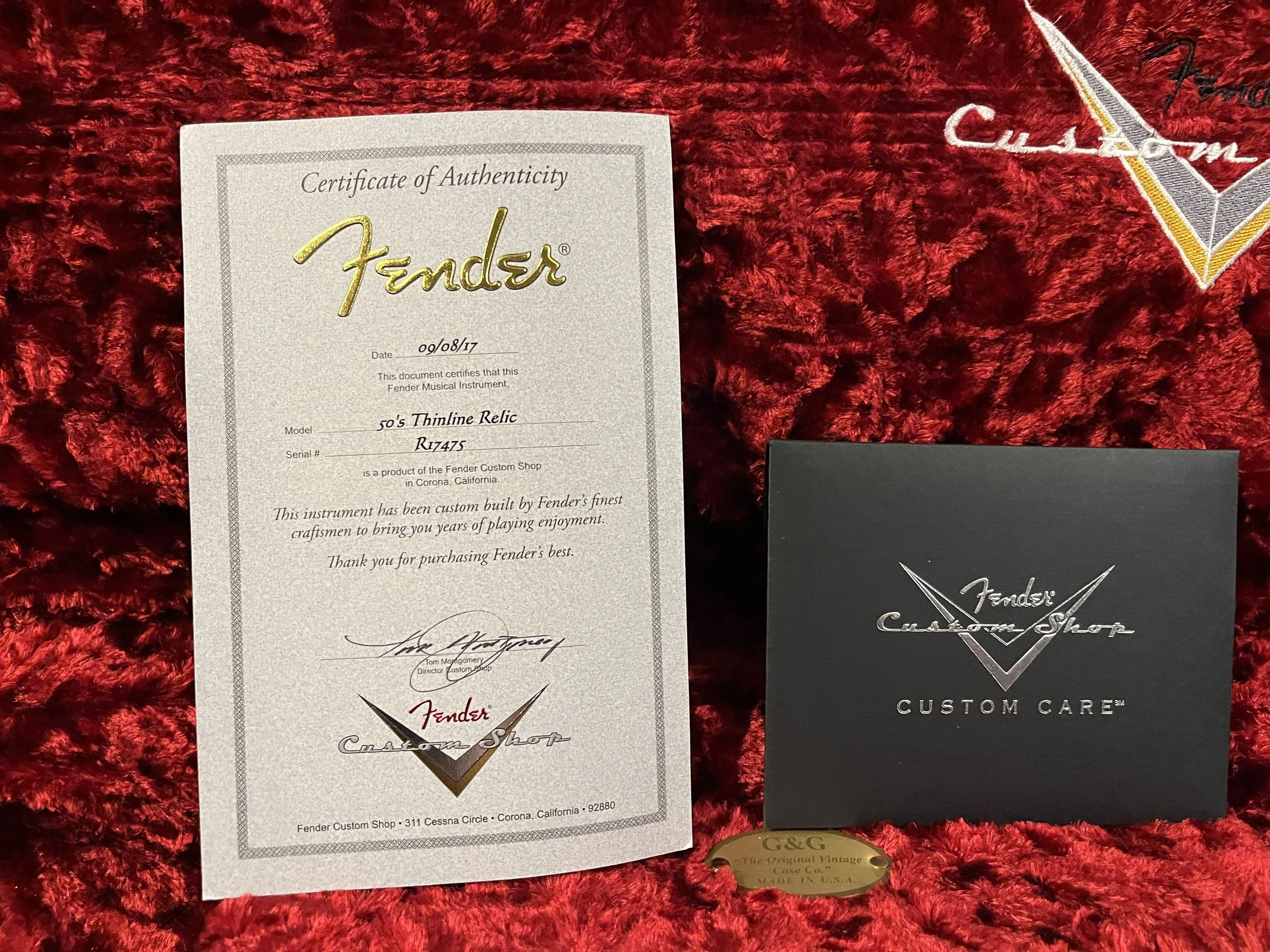Certificates and serial number info for this reliced pink paisley Fender Telecaster Thinline 50s.