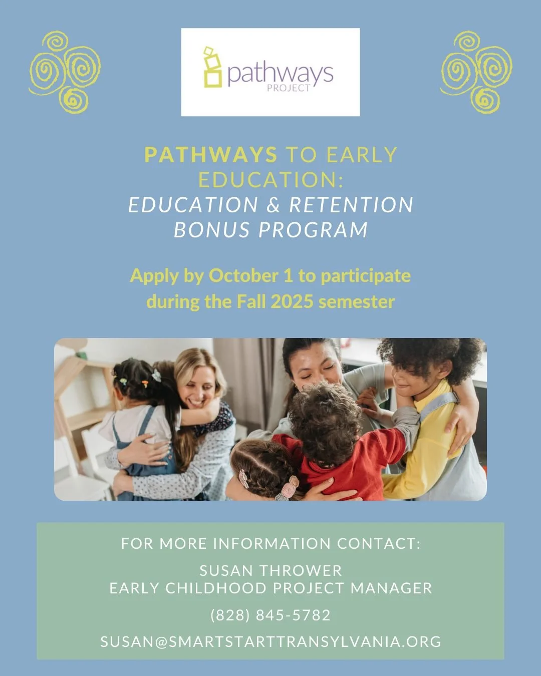 ⭐️ Reminder: Apply by this Wednesday (October 1) to participate in SSTC's Pathways Education &amp; Retention Bonus Program! ⭐️

The Education &amp; Retention Program is available for those who are currently employed in an Early Childhood Education Pr