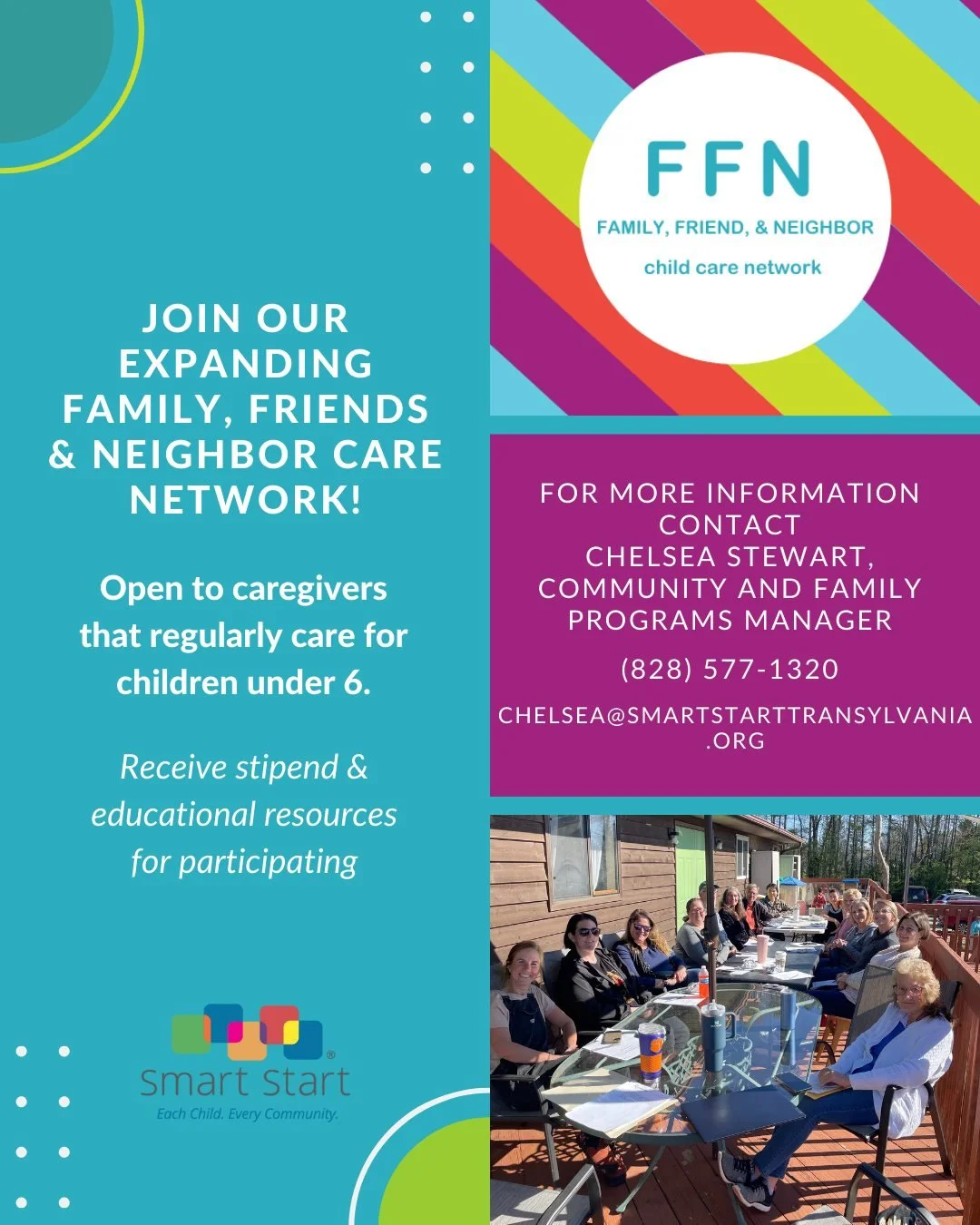 ⭐️ SSTC's FFN care network consists of 73 active providers, who collectively care for 180 children under the age of 5. ⭐️

FFN providers meet monthly to network with other providers in the community, participate in chats surrounding child care, and w