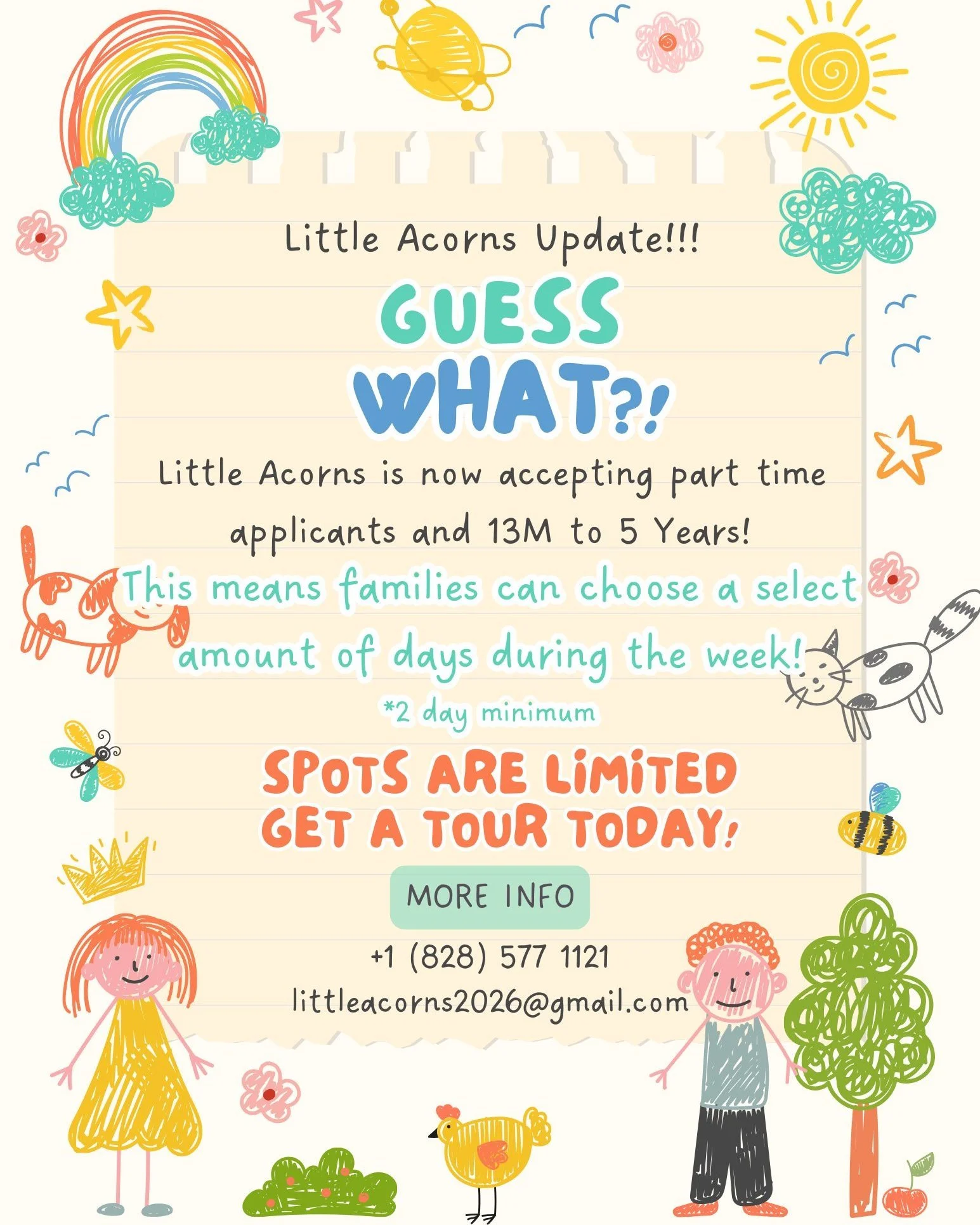 A new family child care home, Little Acorns, is opening in Transylvania County! 🐿️🍄'

If you are the parent of a child between the ages of 13 months and 5 years and are interested in scheduling a tour and learning more, reach out to Ashley Banning 