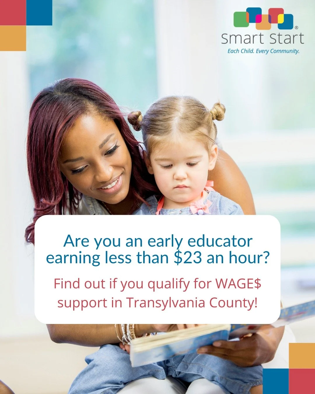 If you're an early educator in Transylvania County, you may qualify to partcipate in WAGE$. Eligible applicants must:

❤️ Be employed as a teacher, teacher&rsquo;s assistant, or director.

🧡 Work with children ages 0-5 years.

💛 Work at least 10 ho
