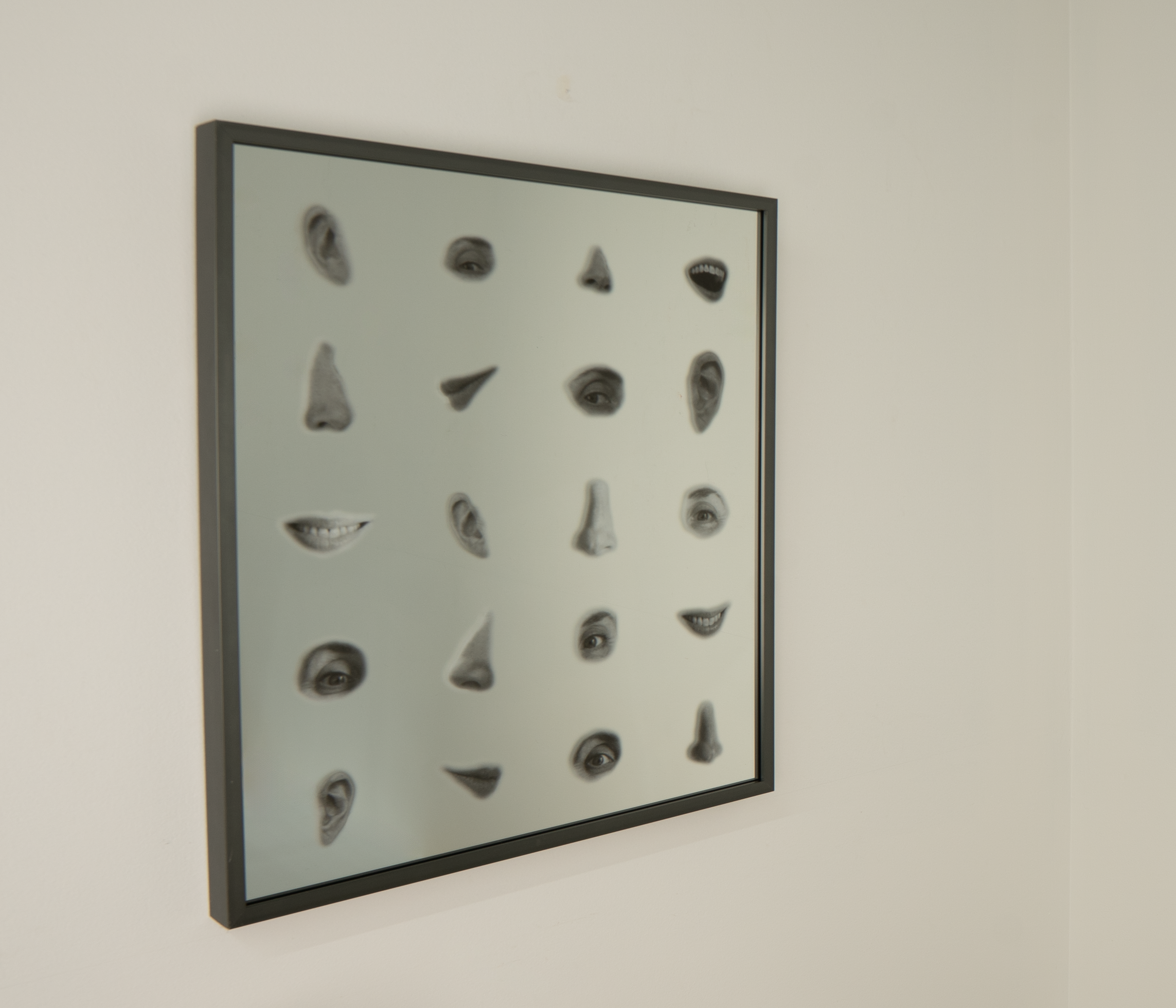   Bias Reflector, Facial Features   
UV ink on glass mirror, custom machine learning software, 19 3/8”x17”, 2025
  