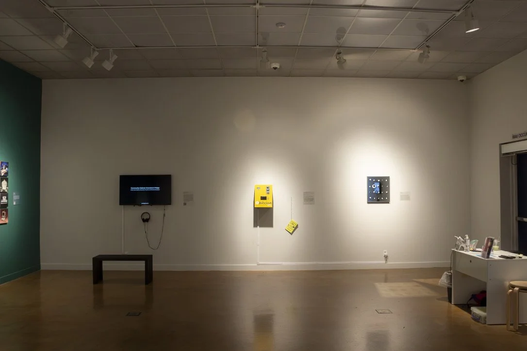 Installation shot at  Click on My Mouth: Language and Technology , curated by Tanya Zimbardo, Natalie and James Thompson Gallery, San José State University, 2026. Photo by Grace Austin