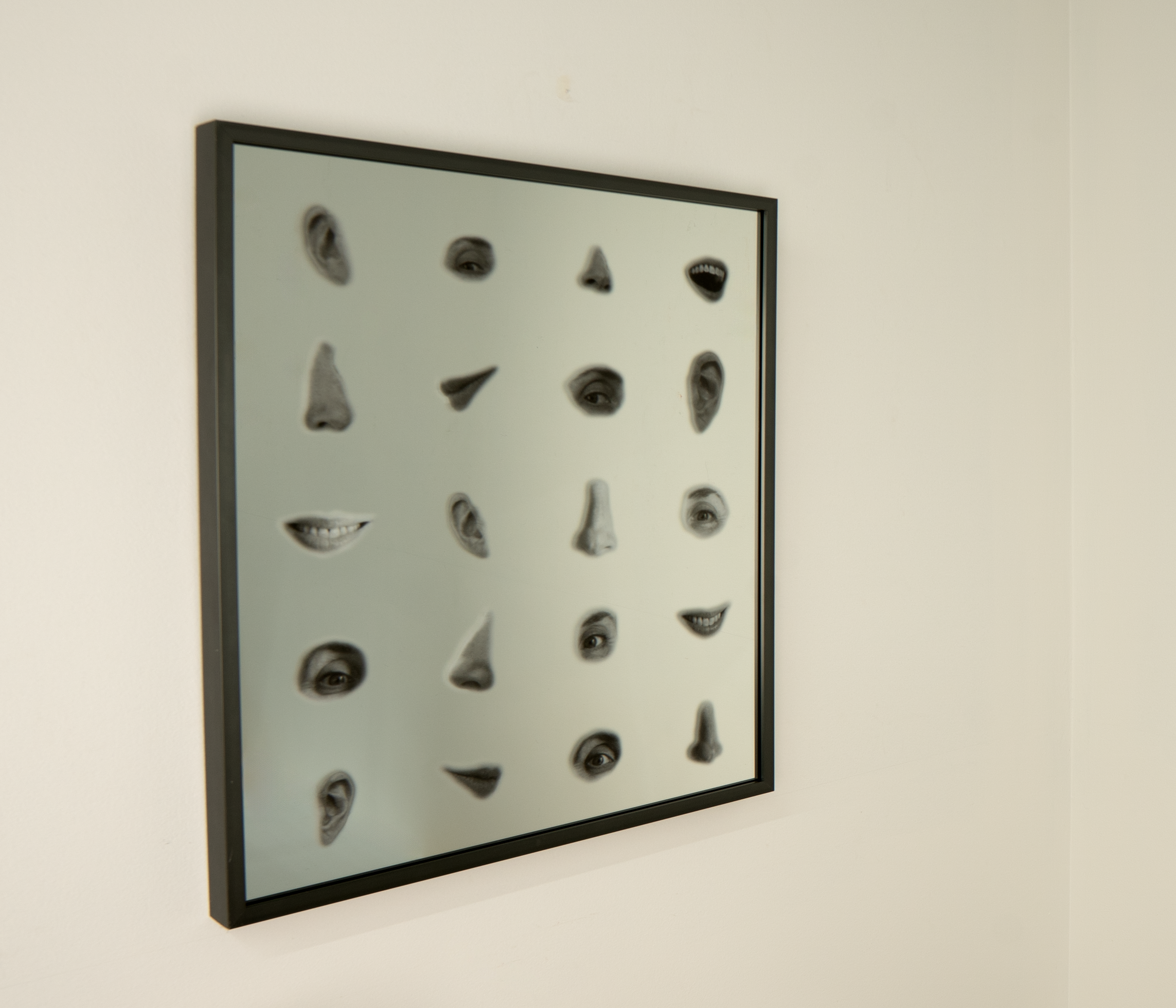   Bias Reflector, Facial Features   
UV ink on glass mirror, custom machine learning software, 19 3/8”x17”, 2025
  
