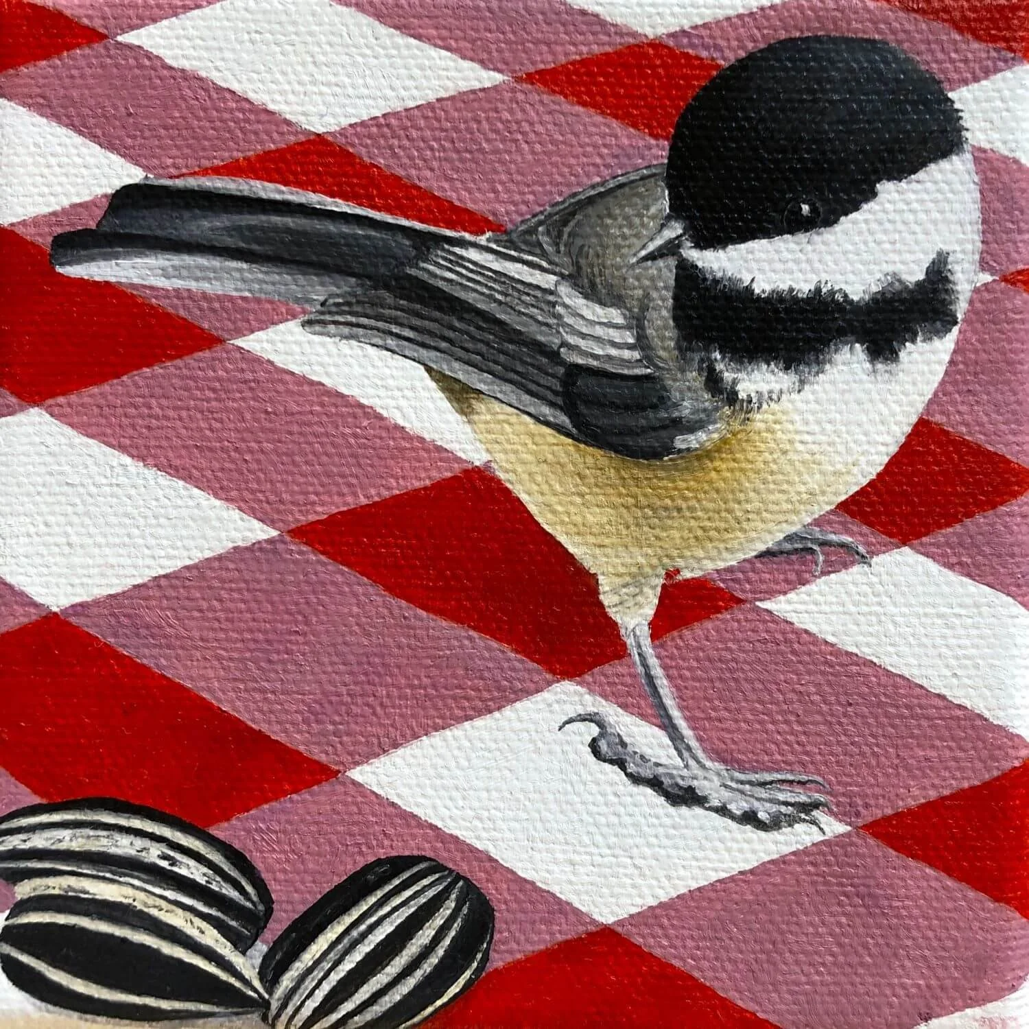 THE PICNIC.  4 x 4 in, oil on canvas, 2026 (Sold)