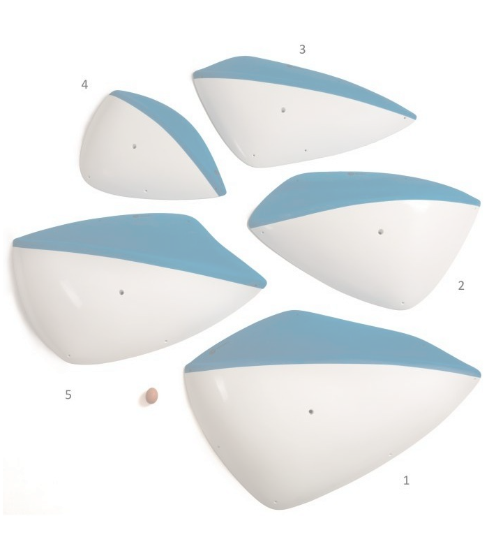 Picture illustrating multicoloured holds. This example shows a white and blue version.