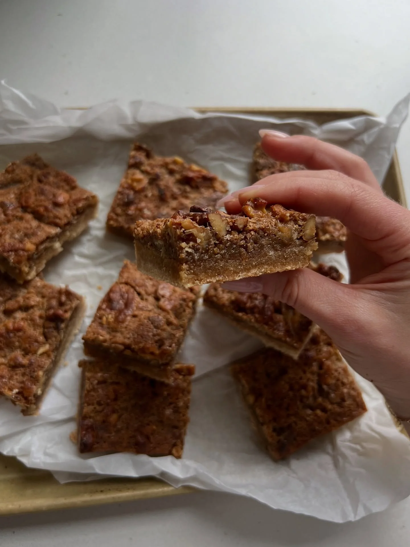 Chewy Pecan Pie Shortbread Bars gluten-free, dairy-free, refined sugar-free

these chewy pecan pie bars are pure &ldquo;buttery&rdquo;, nutty, golden, and gooey, yet made entirely with clean, whole-food ingredients. the almond&ndash;coconut shortbrea