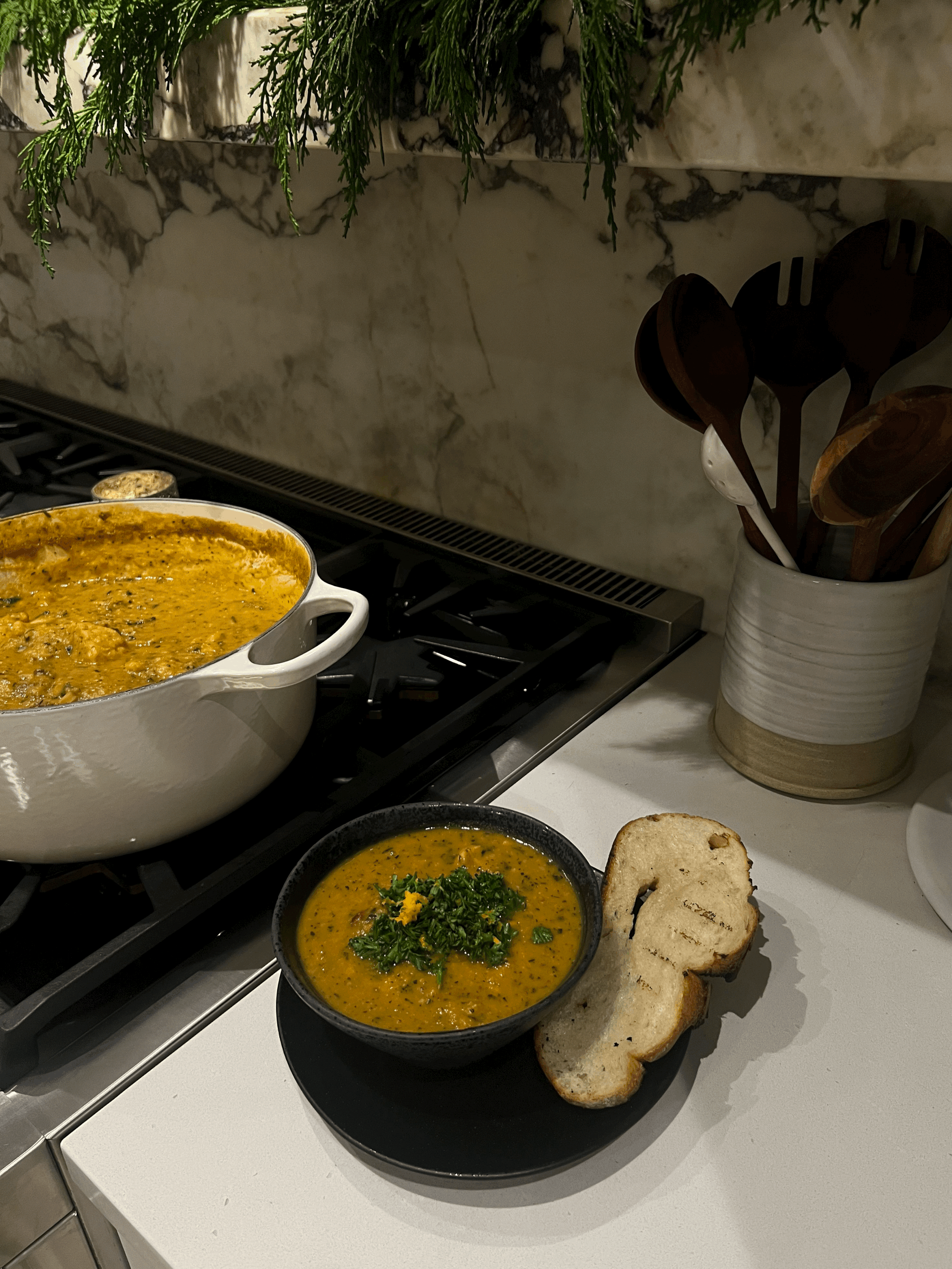 Vegan Roasted Cauliflower &amp; Delicata Squash Soup with Delicata “Croutons”