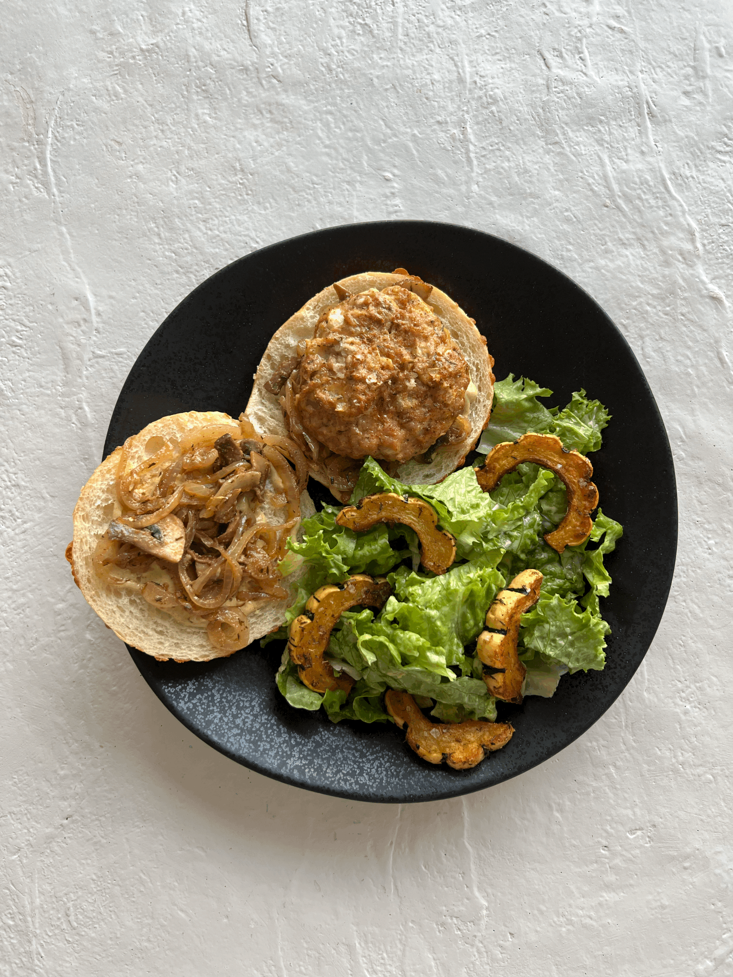 Maple Thyme Turkey Burgers + Roasted Delicata Harvest Salad