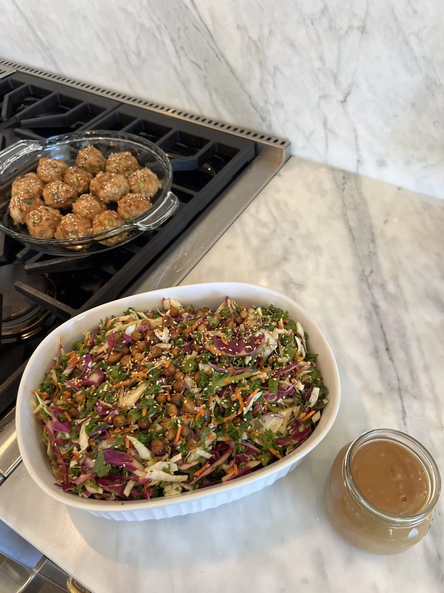 Asian-style slaw with meatballs, prepared by a holistic private chef in Vancouver