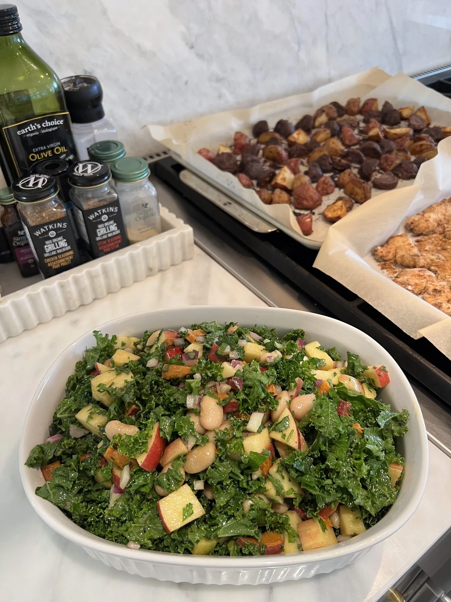 Kale and apple salad prepared for family dinners