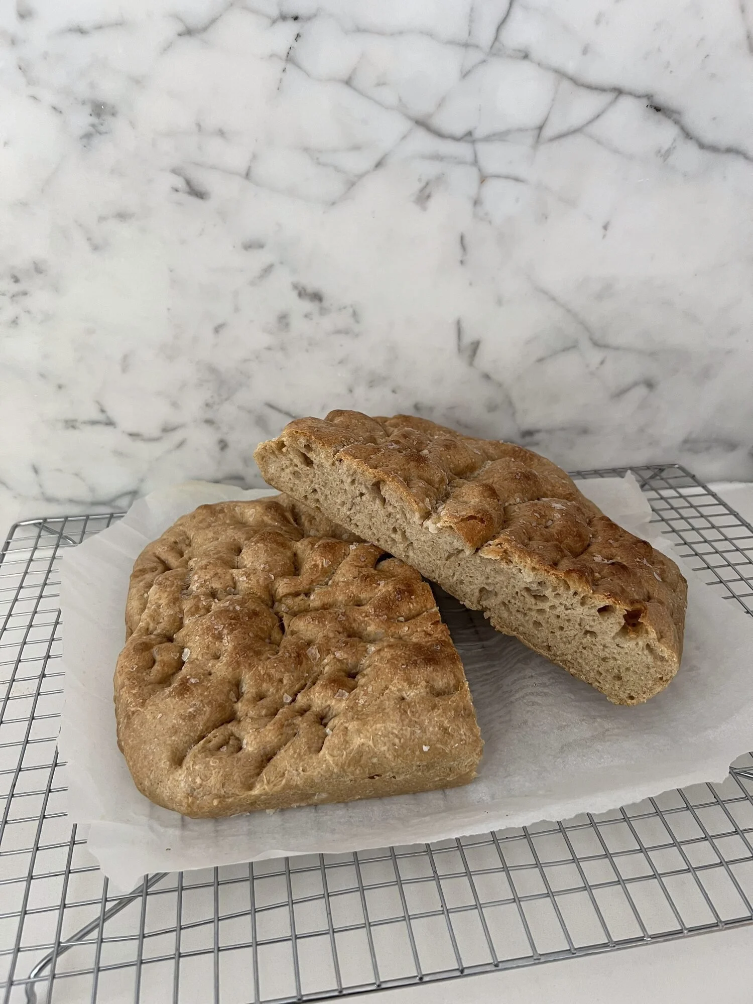 Homemade focaccia fresh from the oven
