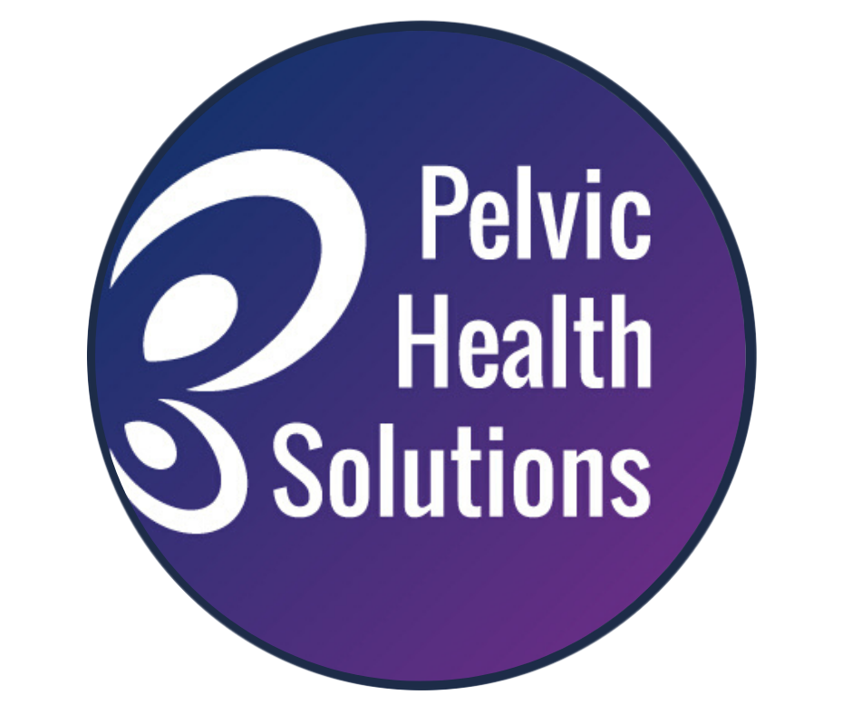 Logo for Pelvic Health Solutions with a stylized pelvic diagram and purple background.