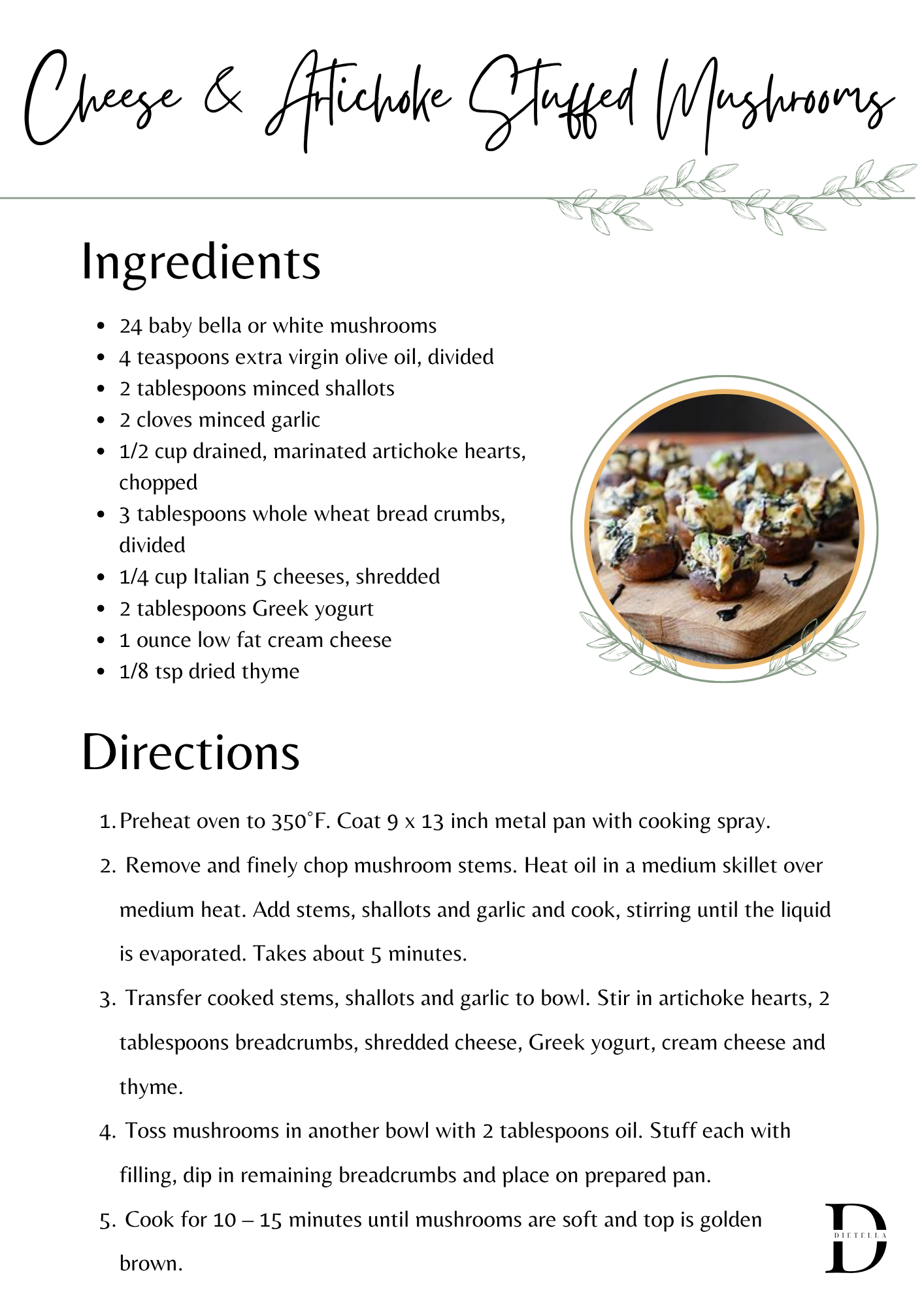 Cheese & Artichoke Stuffed Mushrooms