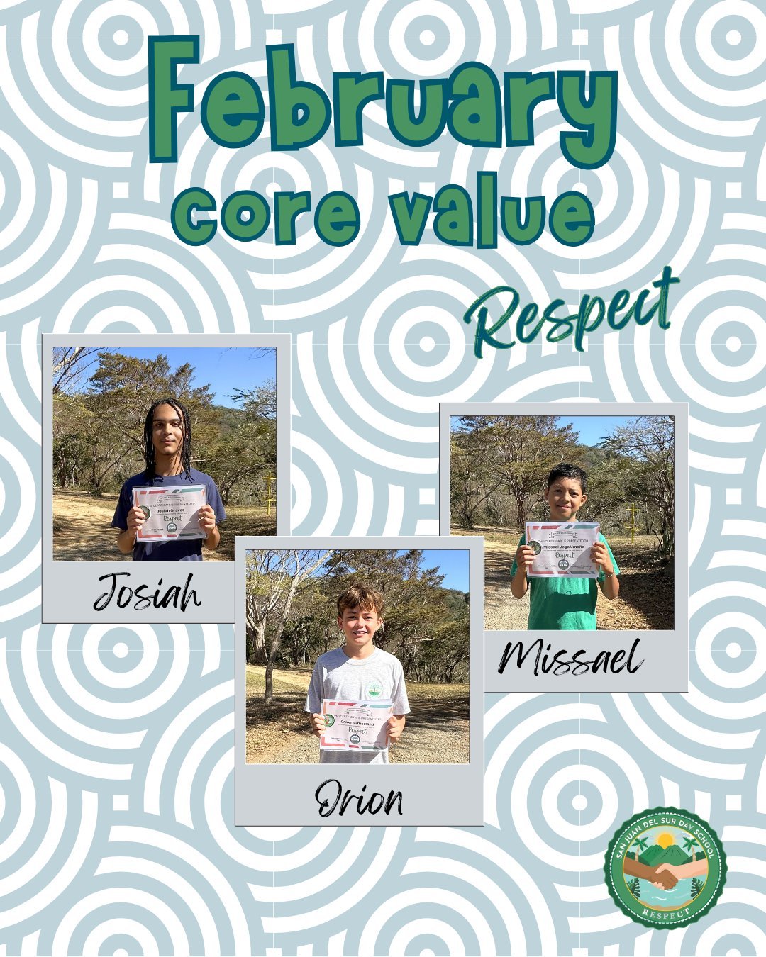 Celebrating Our Core Value of the Month: Respect 

This month, we recognize the students who truly exemplify respect by valuing people, ideas, and differences, and treating everyone with dignity. Through courtesy, tolerance, love, education, and coop
