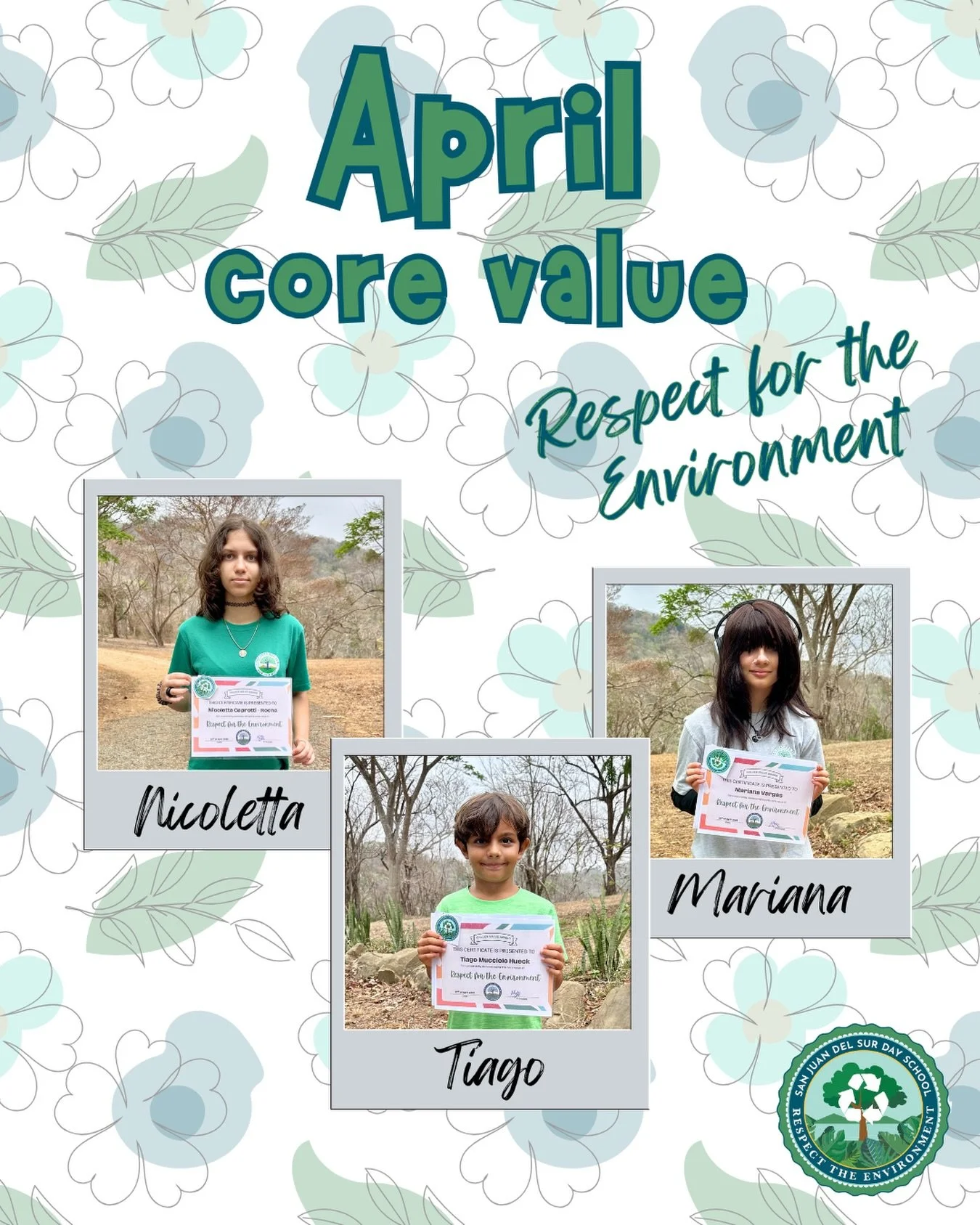 Celebrating Our Core Value of the Month: Respect for the Environment

This month, we recognize the students who exemplified respect for the environment by contributing to the wellbeing of others and the community. Through service to others, generosit