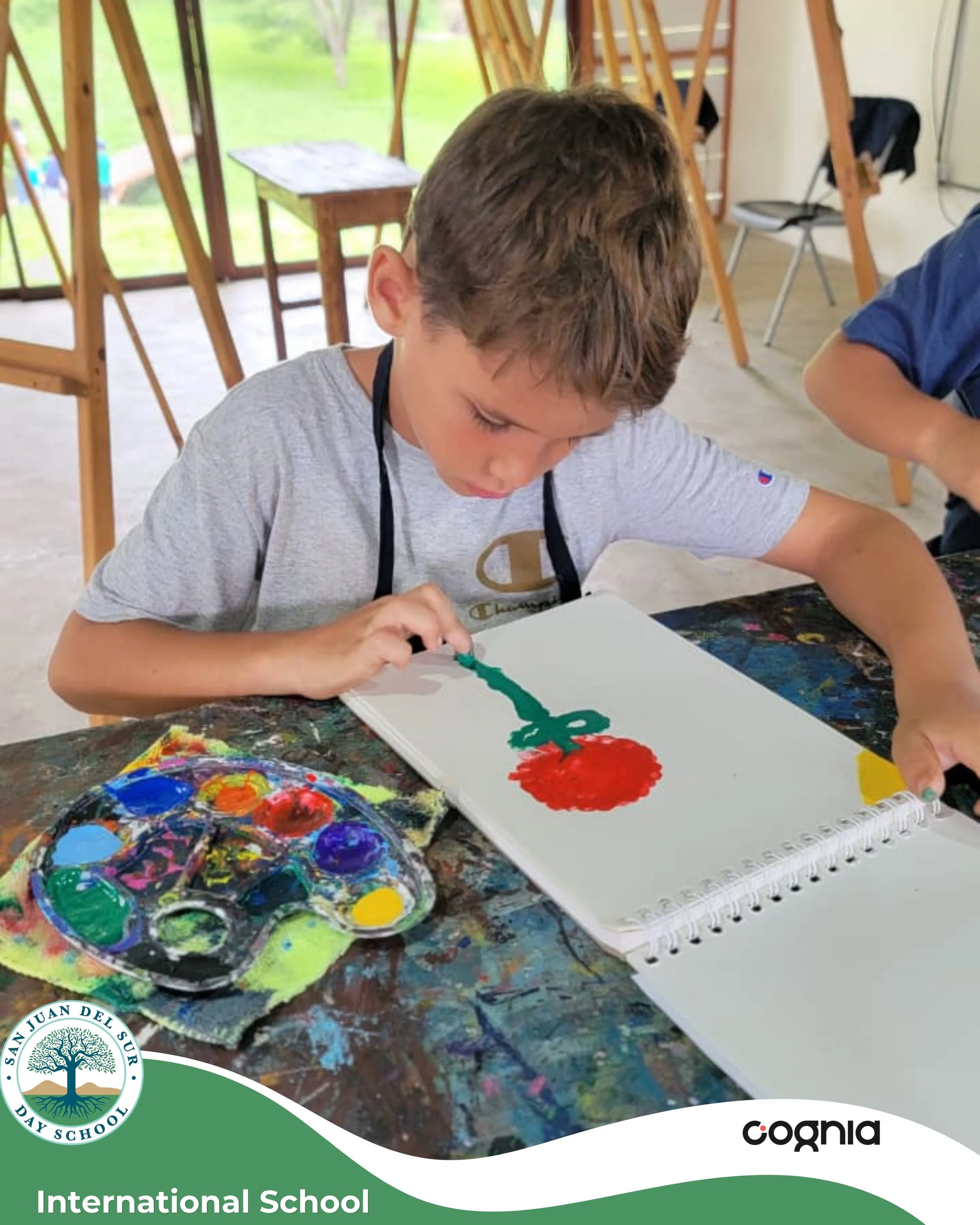 Every work of art begins with a mark. Through lines, points, shapes, and color, students explore the fundamental elements of visual art while discovering different ways to express their ideas and creativity.

Art class provides a space to experiment,