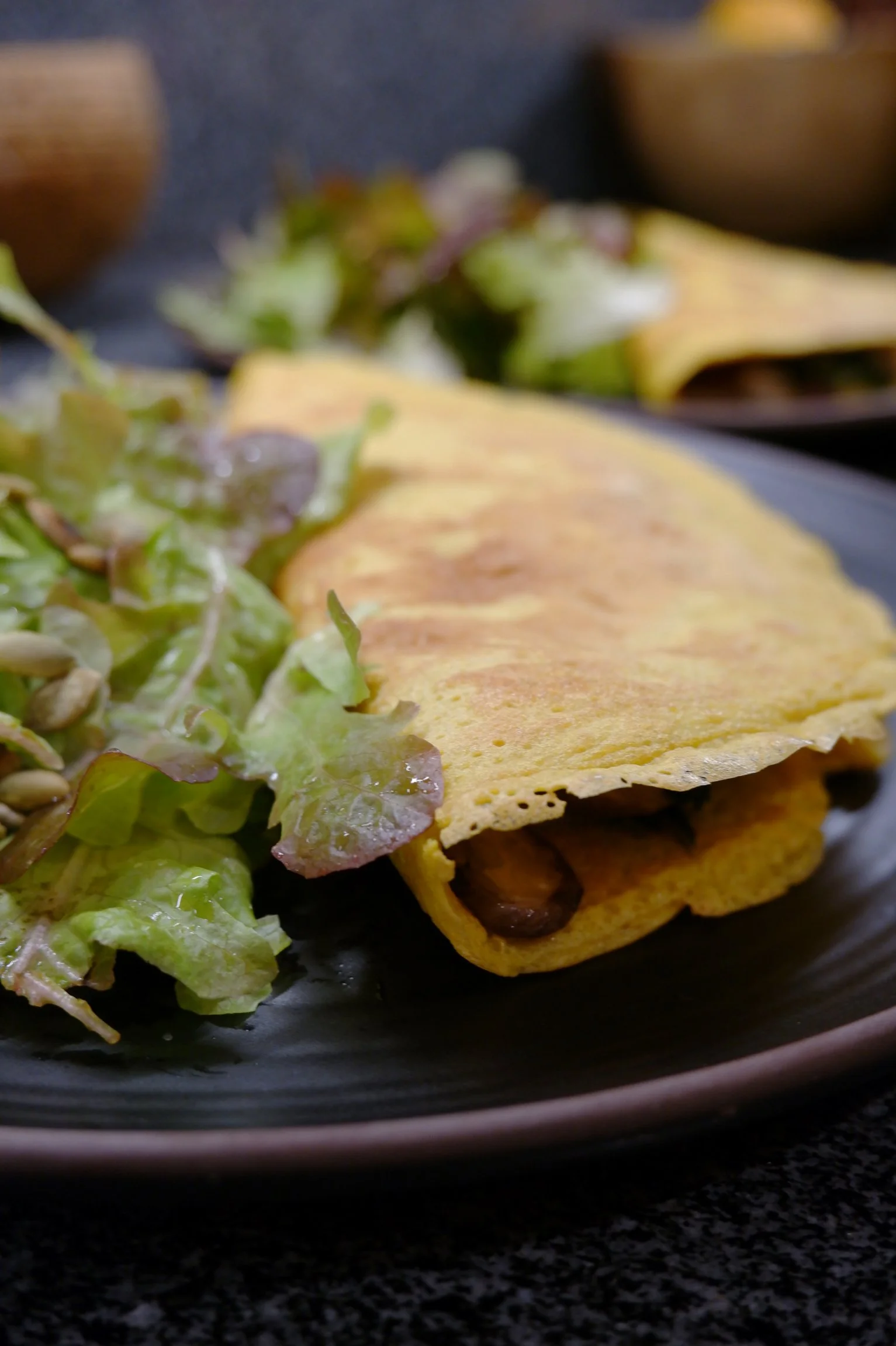 Mushroom and Kale vegan pancake