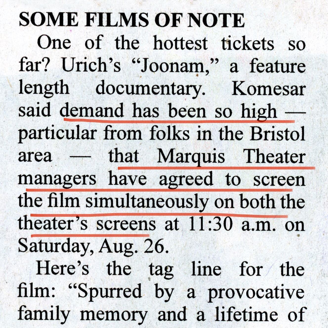 Demand has been so high to see Joonam in Vermont this Saturday, that the Marquis Theatre has decided to screen the film simultaneously on both theater screens on at 11:30am!!! 😳🫢🤯 If you missed your chance to secure a seat, grab those extra 🎟️adv
