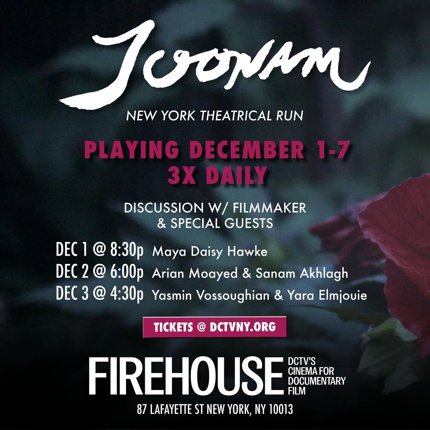 JOONAM opens theatrically in NYC Dec 1-7 @dctvny ! 🎟️ Tickets available online &amp; at the link in our bio. ✨ We have three extra special screenings lined up, including post screening Q&amp;As with Joonam director, Sierra Urich, in conversation wit