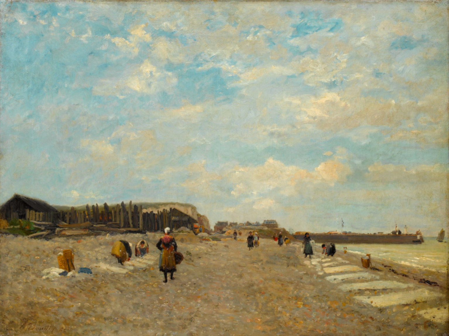 Eugène Boudin, Normandes étendant du linge sur une plage, 1865