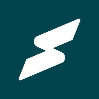 White lightning bolt logo on a dark teal background