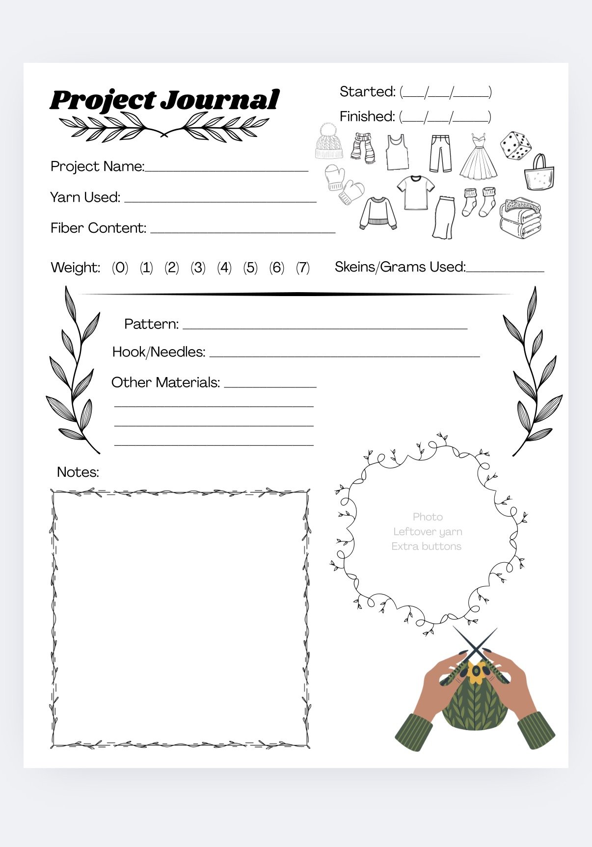 Project Journal Template- Knit/Crochet