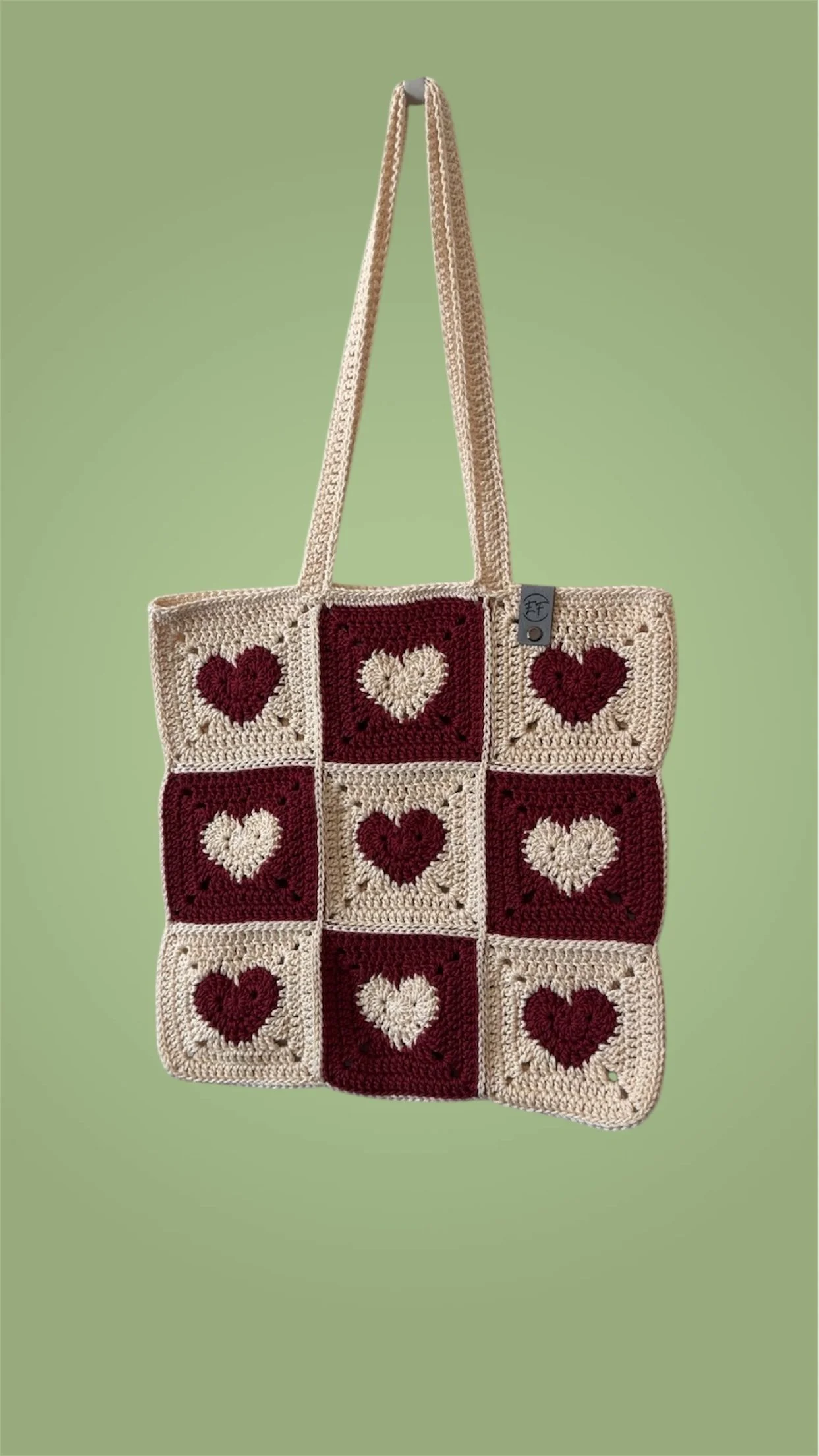 Burgundy/Cream Heart Tote