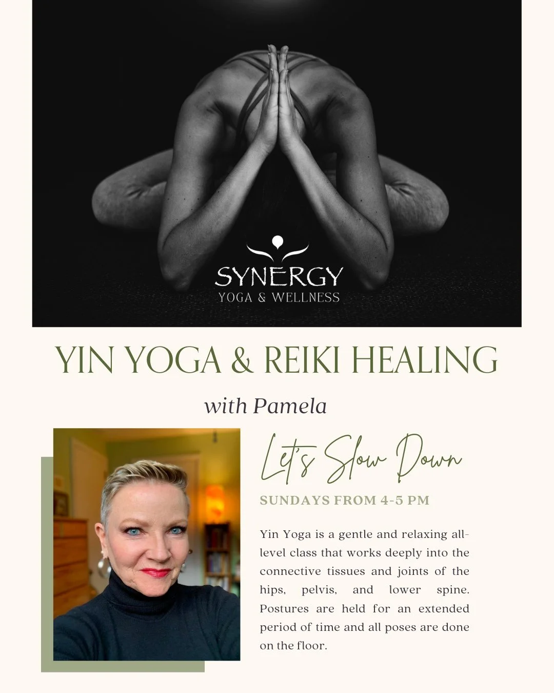 Yin Yoga &amp; Reiki Healing with Pamela ✨️ Let&rsquo;s slow down. Pamela&rsquo;s Yin Yoga &amp; Reiki Healing class is your invitation to rest, restore, and renew. With postures held for longer periods and Reiki&rsquo;s gentle energy, you&rsquo;ll r