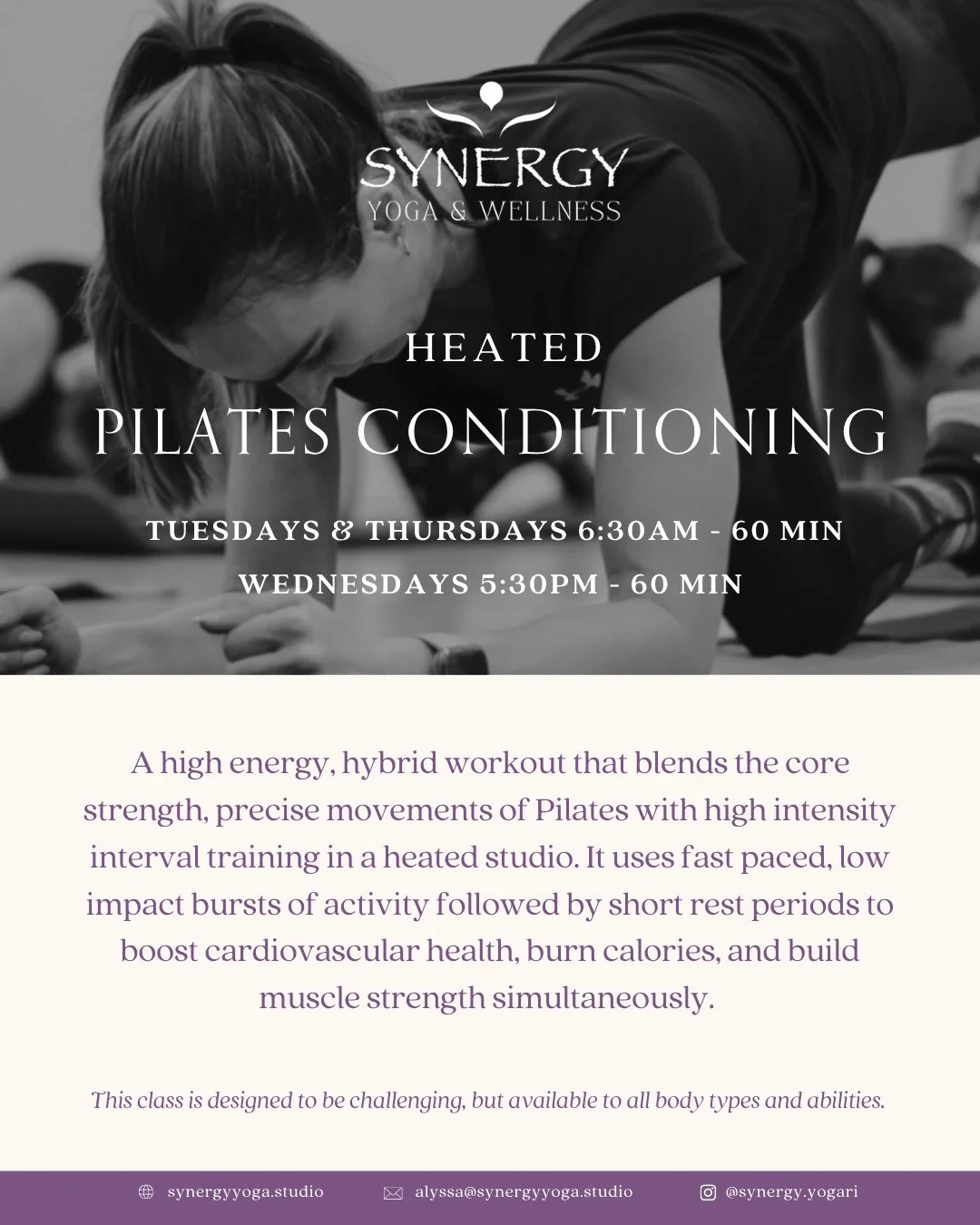 A stronger, more energized way to move 💪 Our Heated Pilates Conditioning class blends the precision of Pilates with the intensity of interval training designed to build strength, elevate your heart rate, and support full-body conditioning in a heate