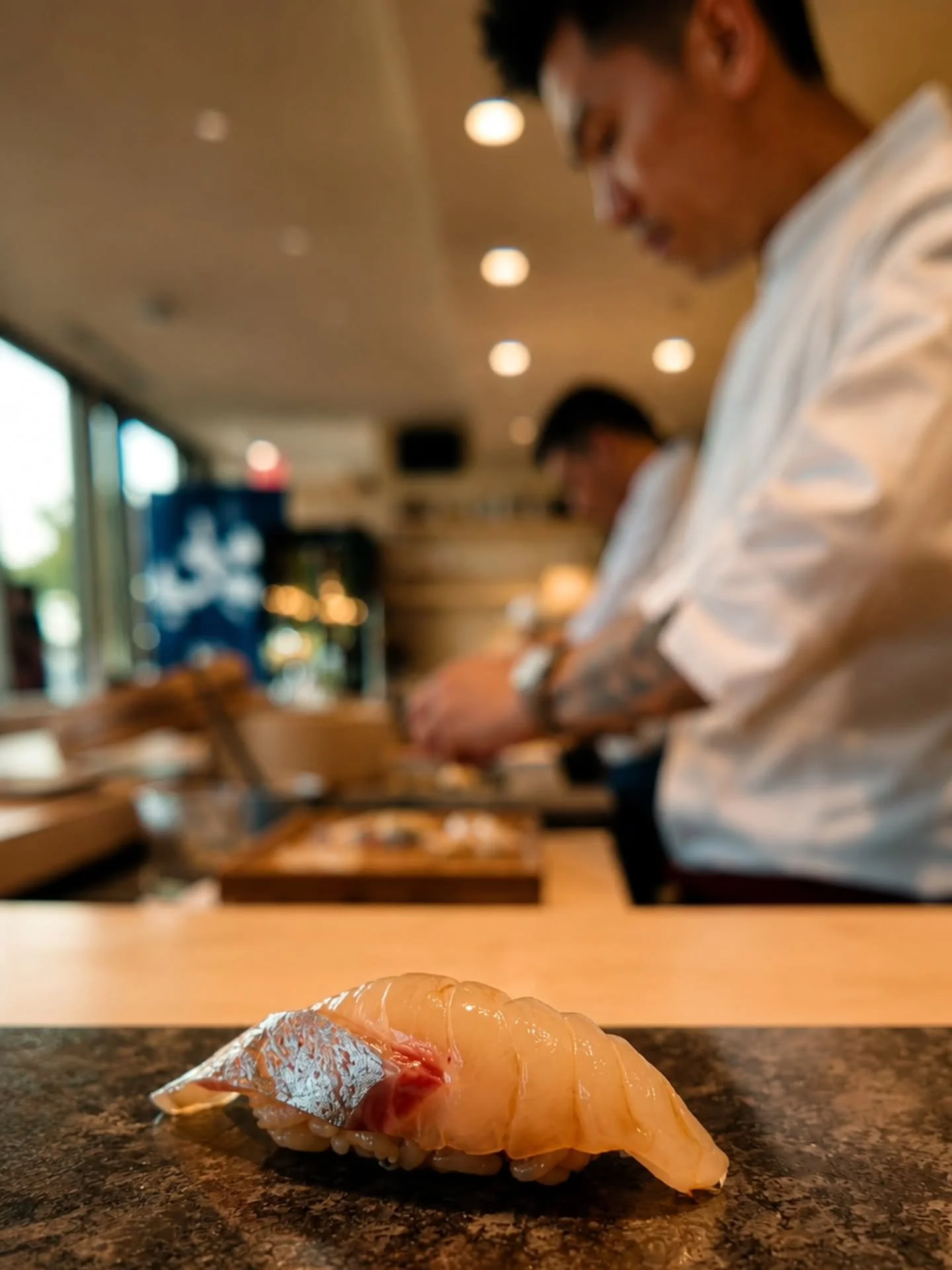 Tennen shima aji- wild striped mackerel from Kagoshima. Ultra premium quality.✨️

Prepared moments before serving.
A front-row view of the craftsmanship behind every bite. 

#TwoNineDC #OmakaseDC #Sashimi #DCFoodie #sushilover