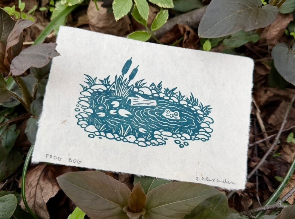 I&rsquo;ve got a real affinity for the muckier creatures. Printed up this old &ldquo;frog bog&rdquo; block a few weeks ago and am glad to see that she&rsquo;s still kickin&rsquo;. 

You can catch me and my menagerie of frogs, newts, and all manner of