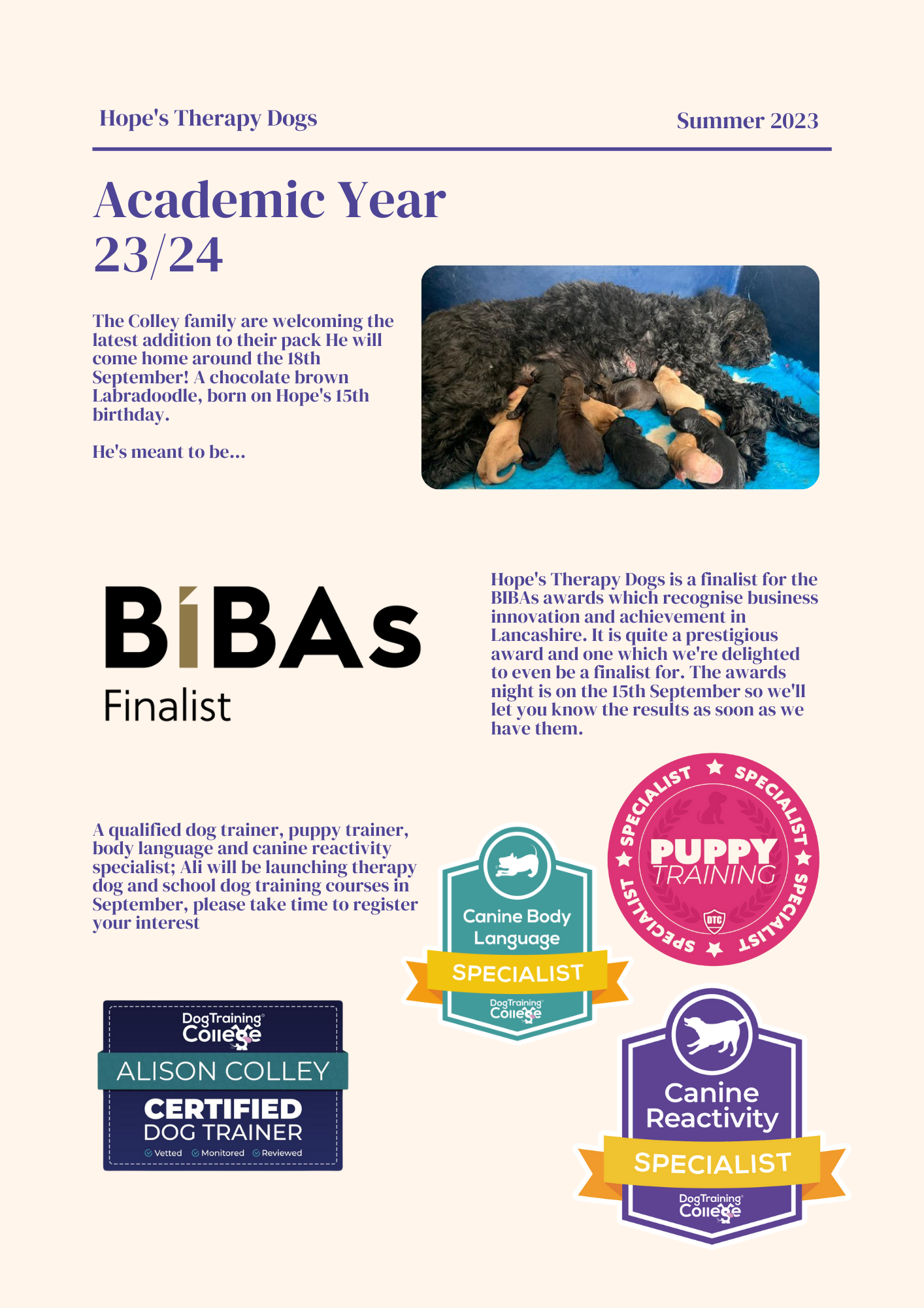 Our 2023 Summer Newsletter! — Hope's Therapy Dogs ltd