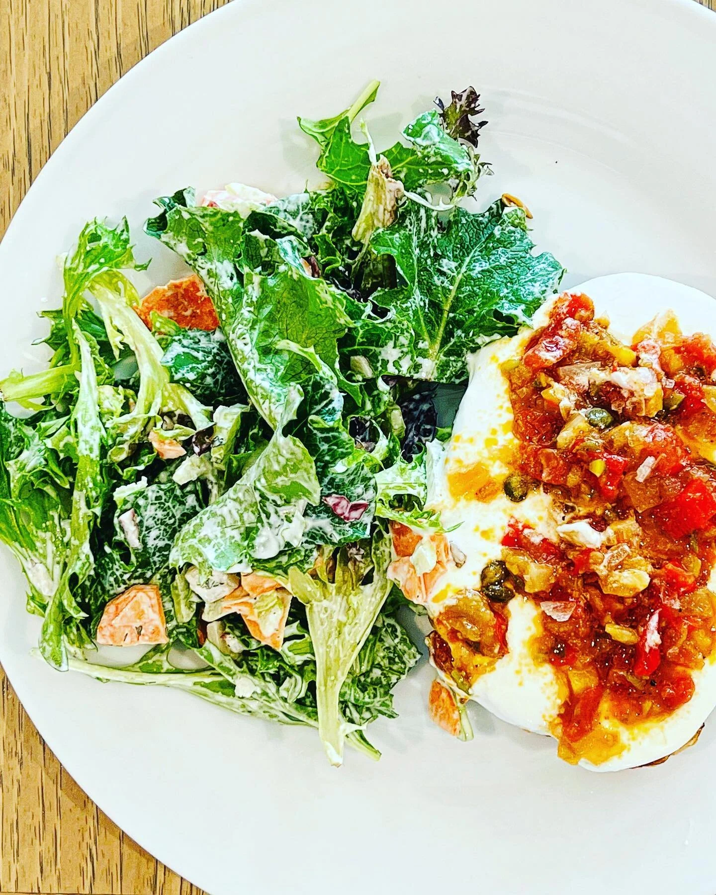 This is some of the delicious food by @eatmealhouse that you might get to eat when you come to one of our retreats. Your body will feel nourished and your taste buds will be delighted. Grilled Bread with House Made Ricotta and Roasted Squash Caponata