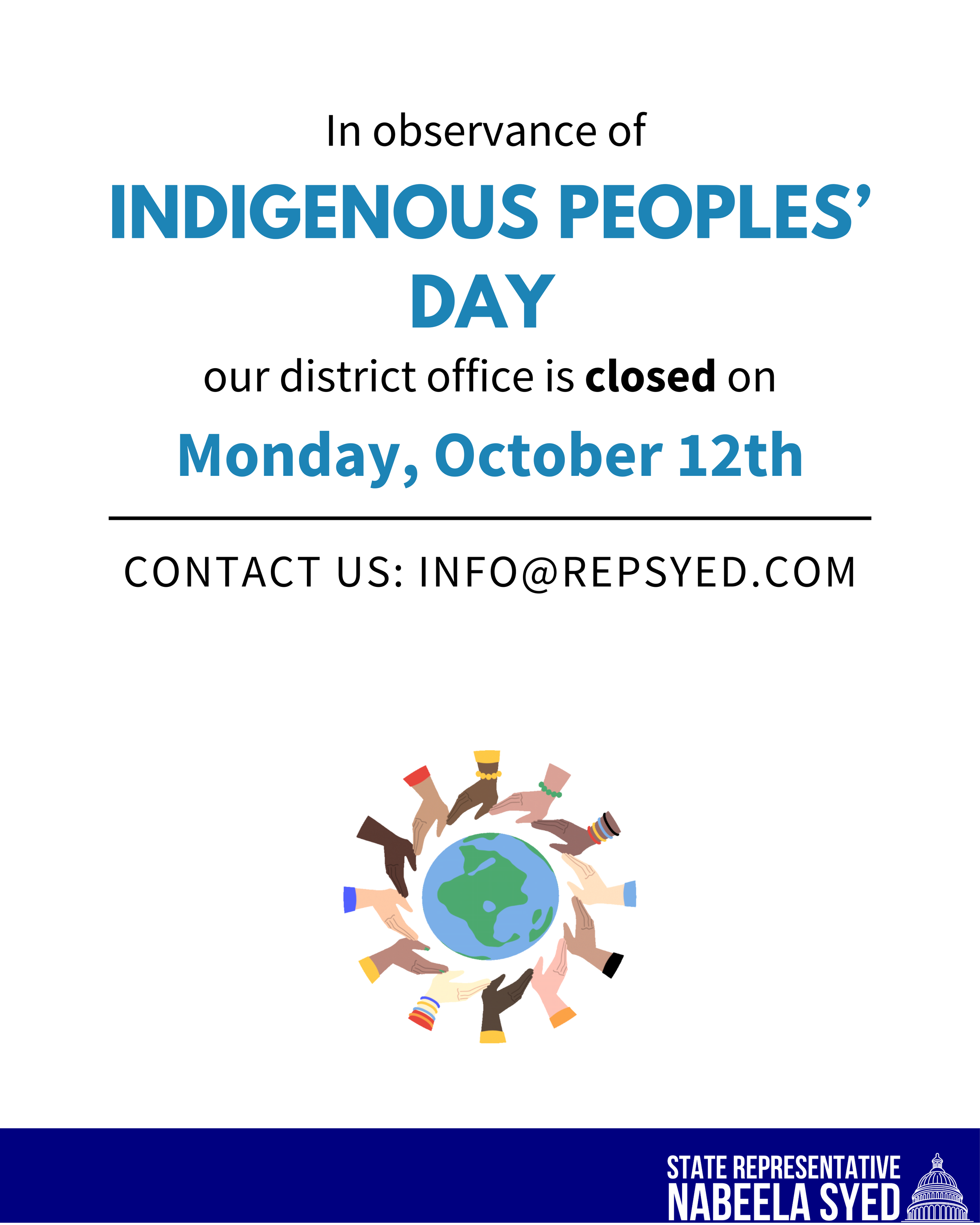 Closed for Indigenous Peoples’ Day