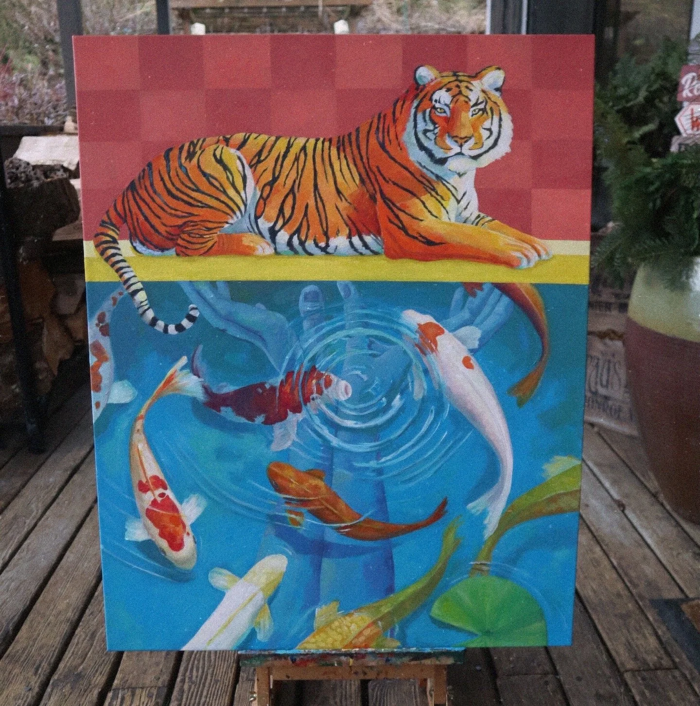 Original Painting - The Tiger and the Koi - Acrylic on Canvas